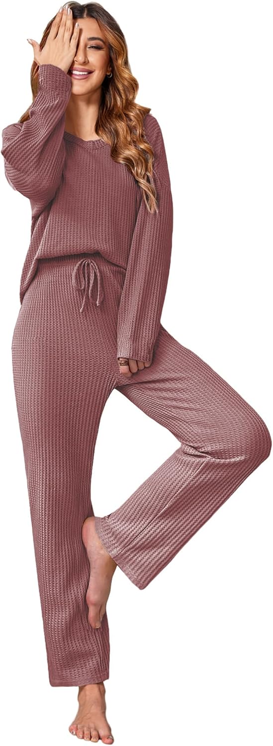 Ekouaer Women's Waffle Knit Pajama Sets for Cozy Comfort