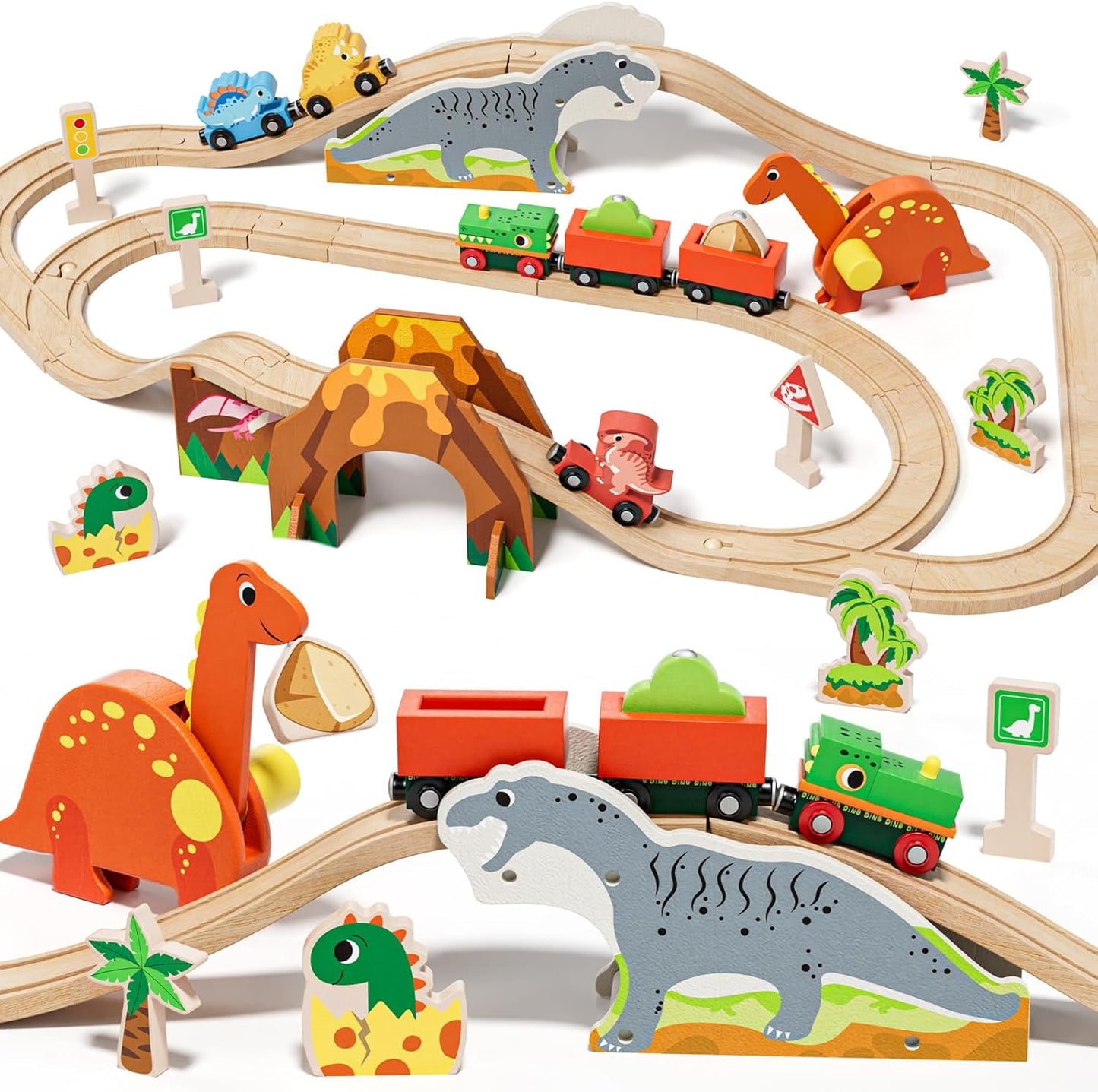 Dinosaur Wooden Train Set for Toddlers - Lehoo Castle Toy