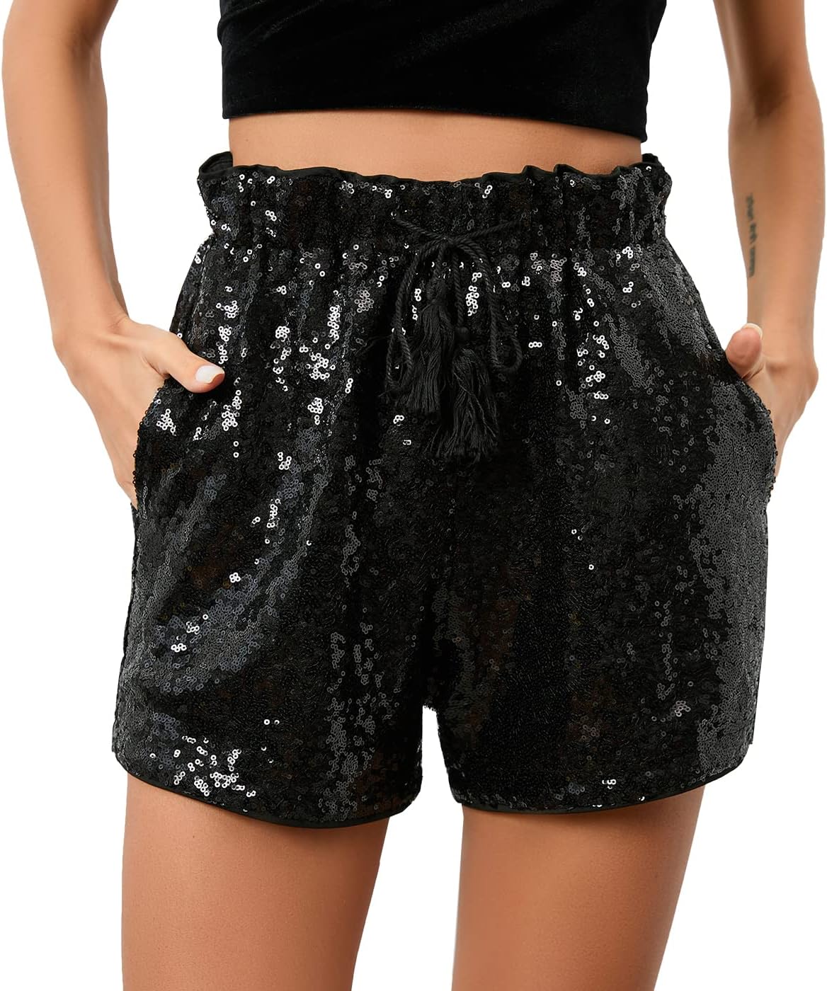 Women's Summer Sequins Shorts High Waist Casual Loose A Line