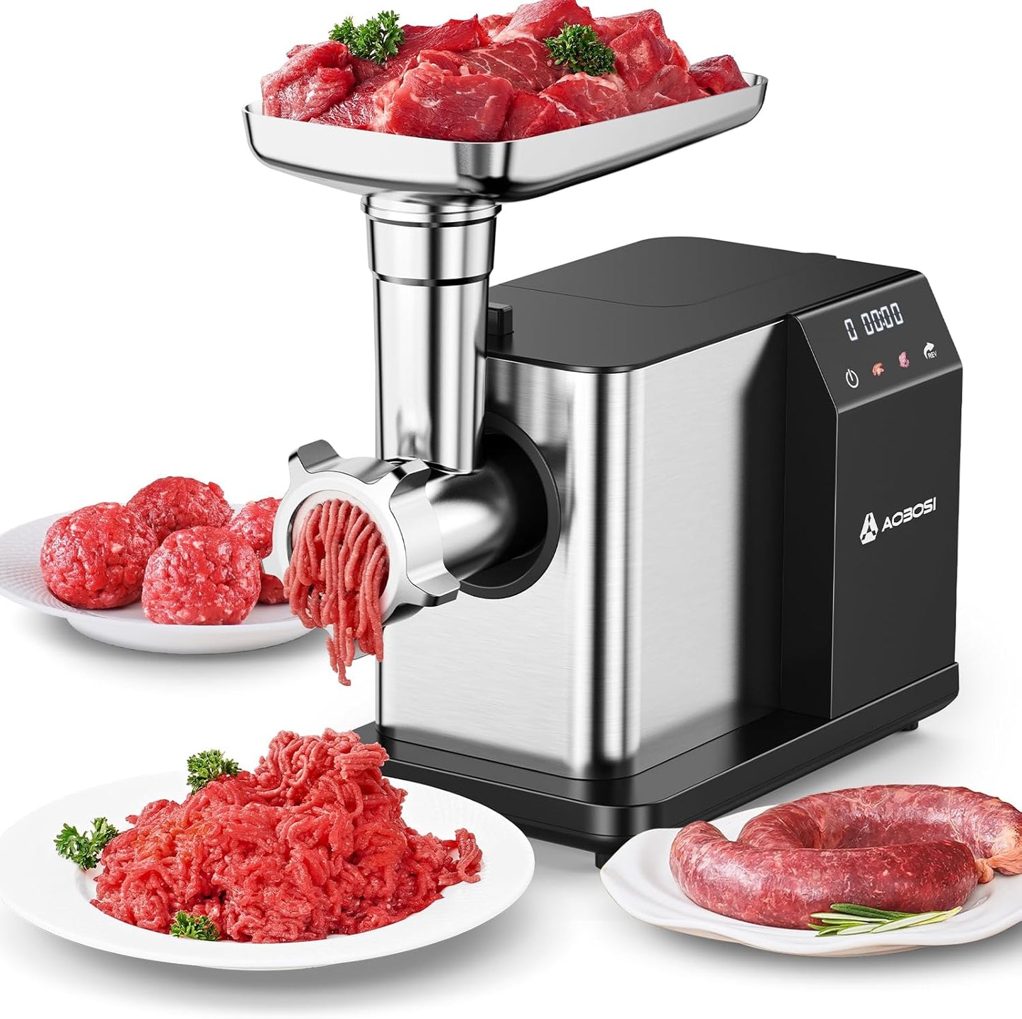 AAOBOSI Electric Meat Grinder with Touch Screen & Auto-Reverse