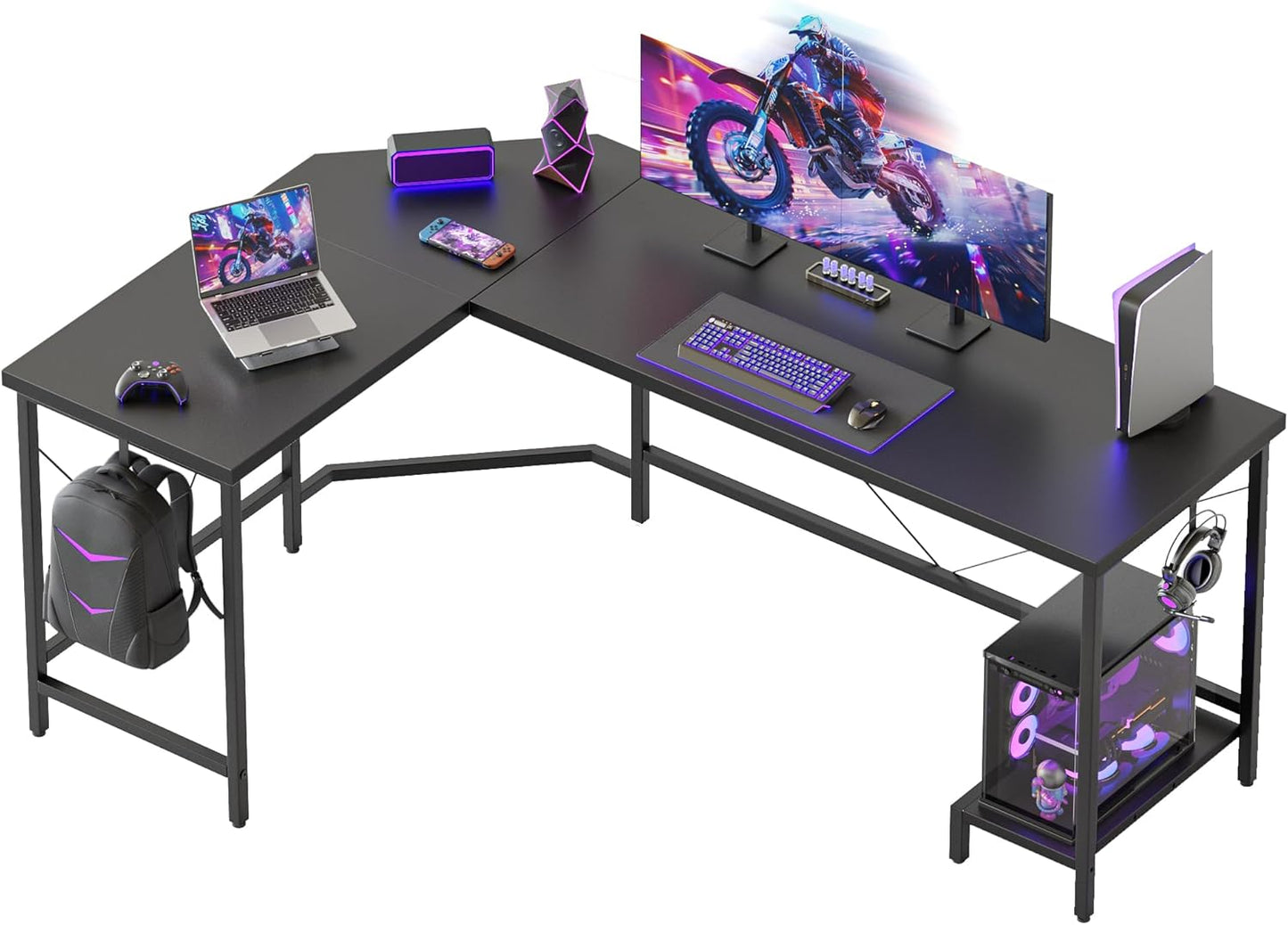 L Shaped Gaming Desk with CPU Stand for Home Office Setup