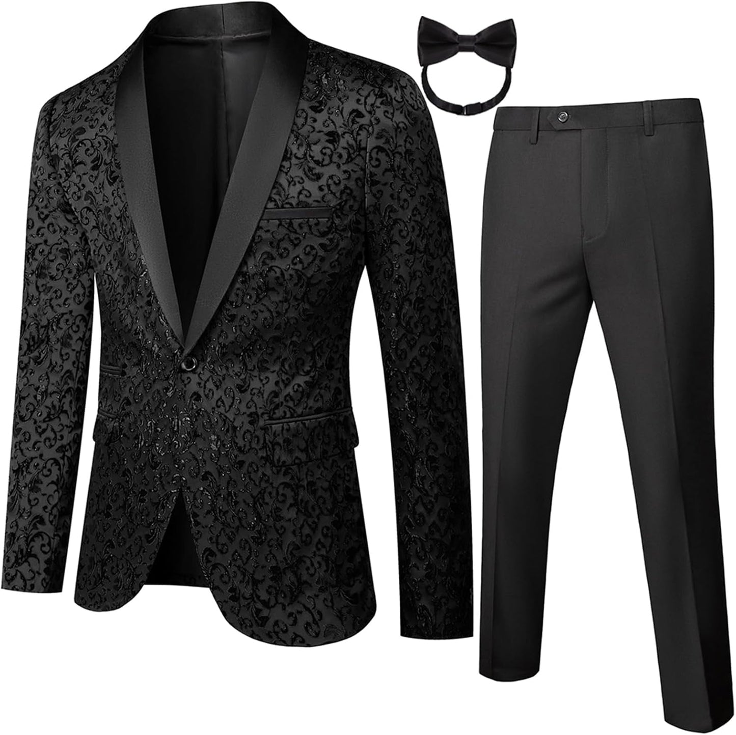Mens 2 Piece Floral Tuxedo Jacket for Weddings and Prom Events