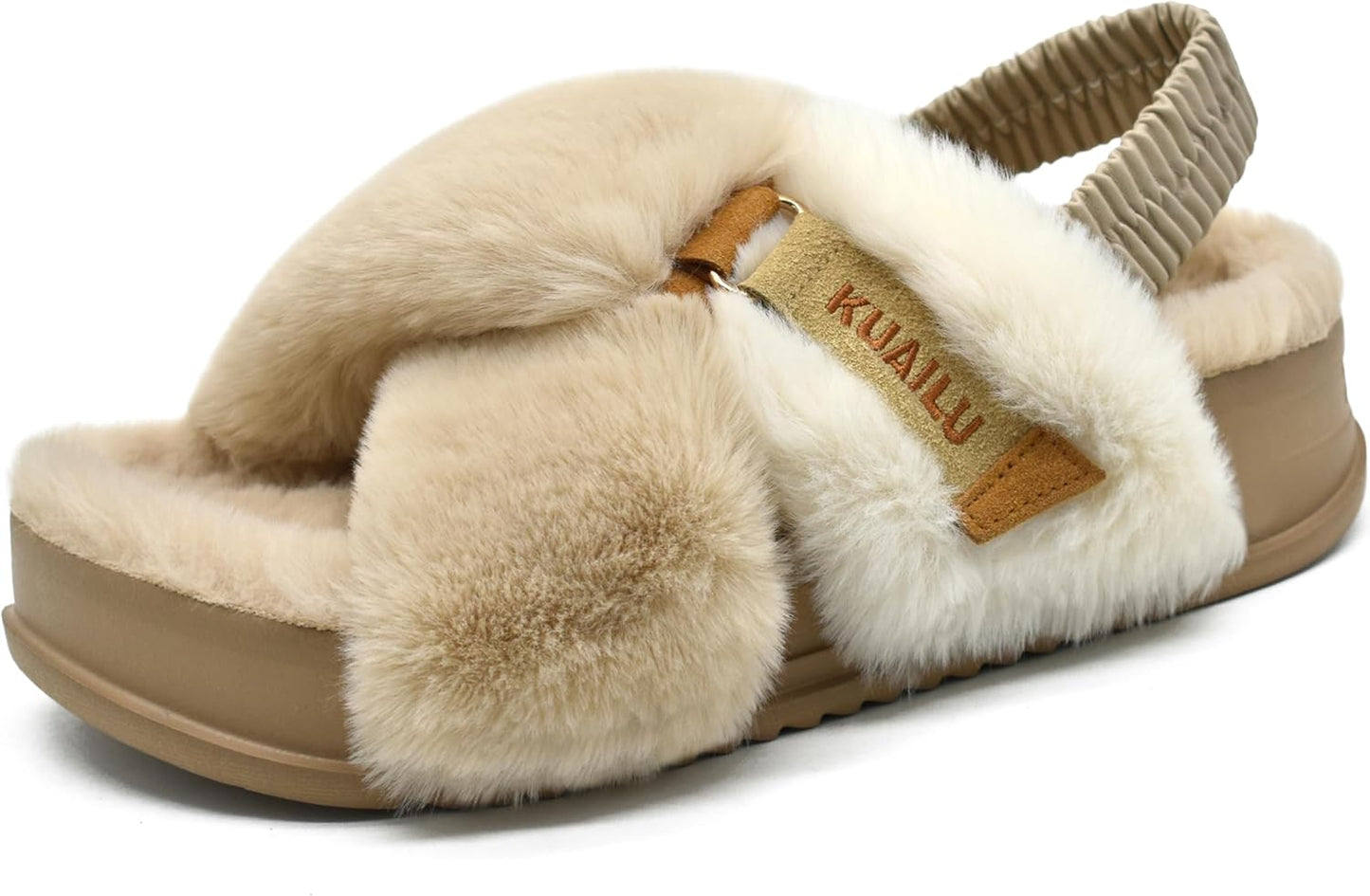 KuaiLu Womens Fuzzy Criss Cross Band Platform Slippers Review