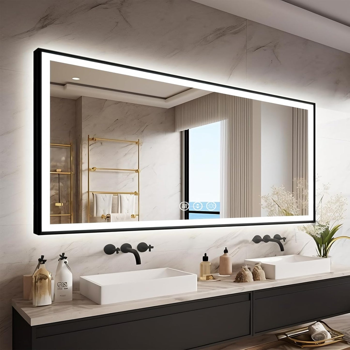 55x30 LED Bathroom Mirror with Anti-Fog and Dimmable Lights