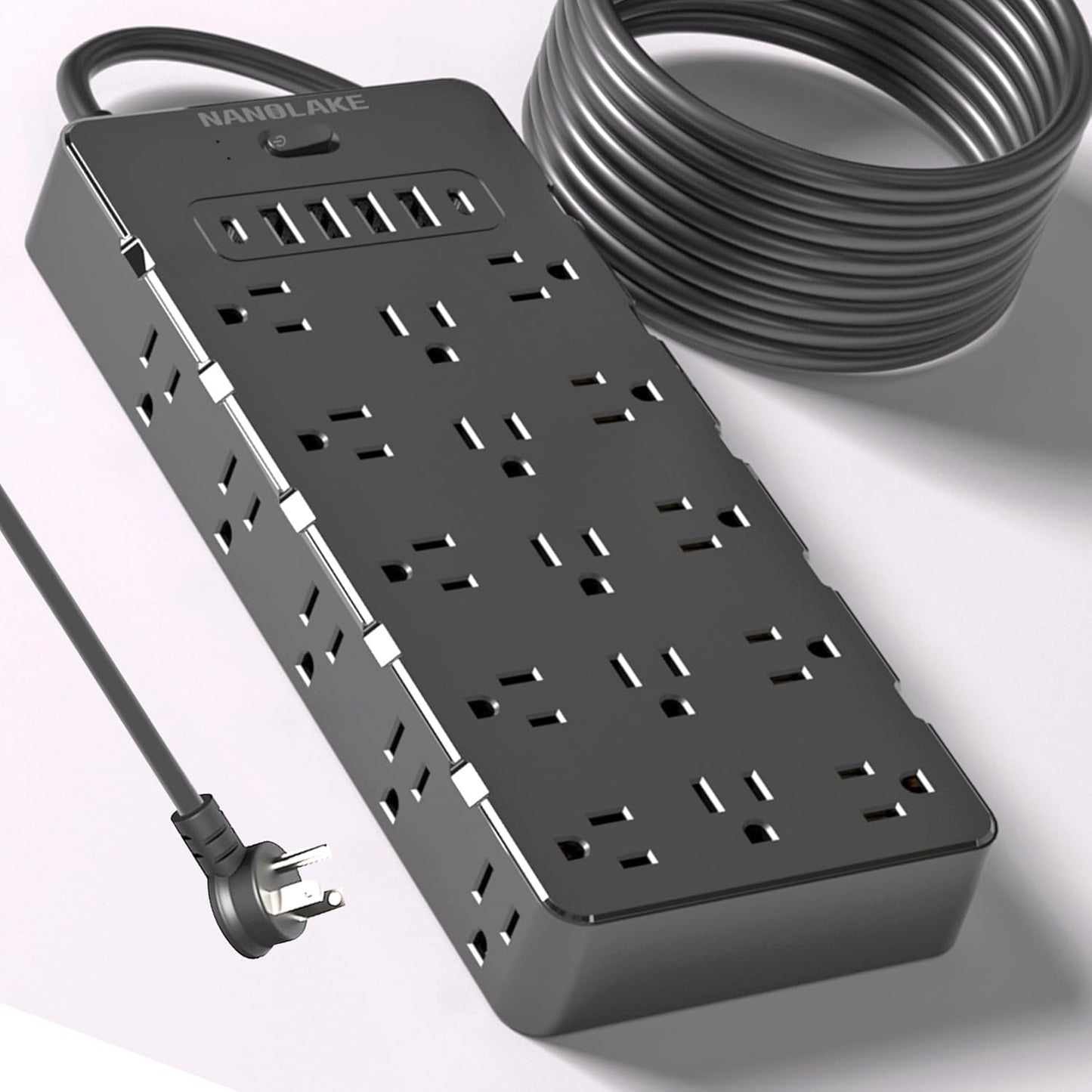 NANOLAKE Power Strip: 25 AC Outlets, 6 USB Ports, Monster Flat Plug