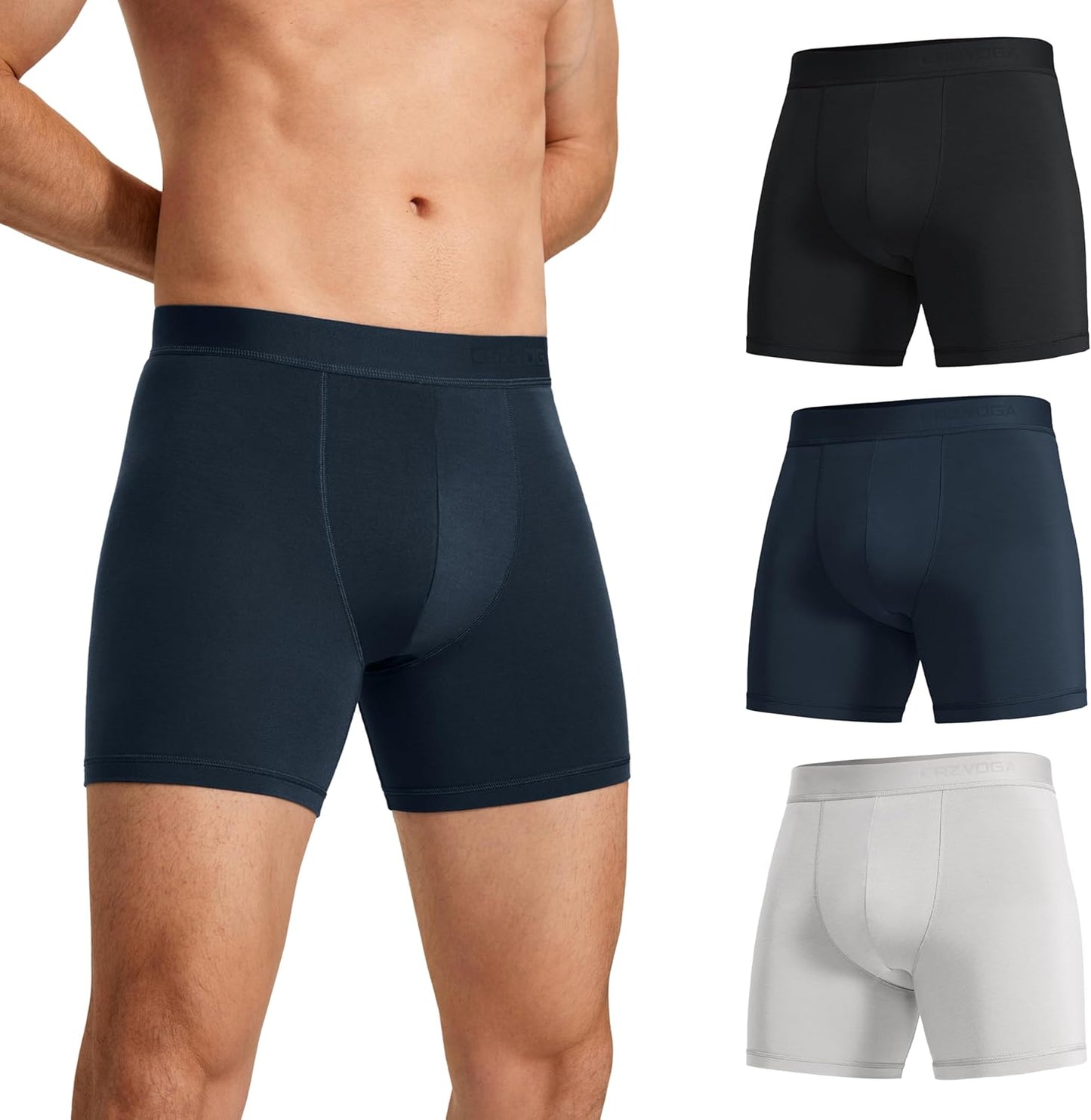 CRZ YOGA Ultra-Soft Boxer Briefs - 3-Pack Moisture-Wicking Comfort