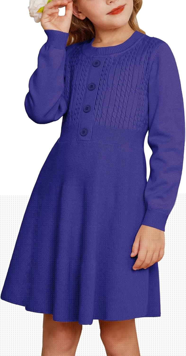 GRACE KARIN Girl Dress Long Sleeve Sweater Ruffle Button Front
