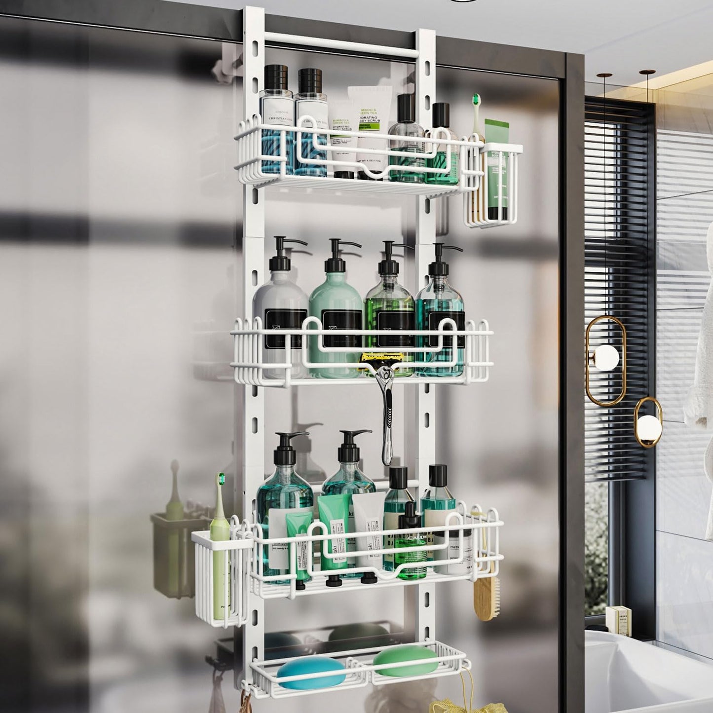 HapiRm 4 Tier Over the Door Shower Caddy for Organized Bathrooms