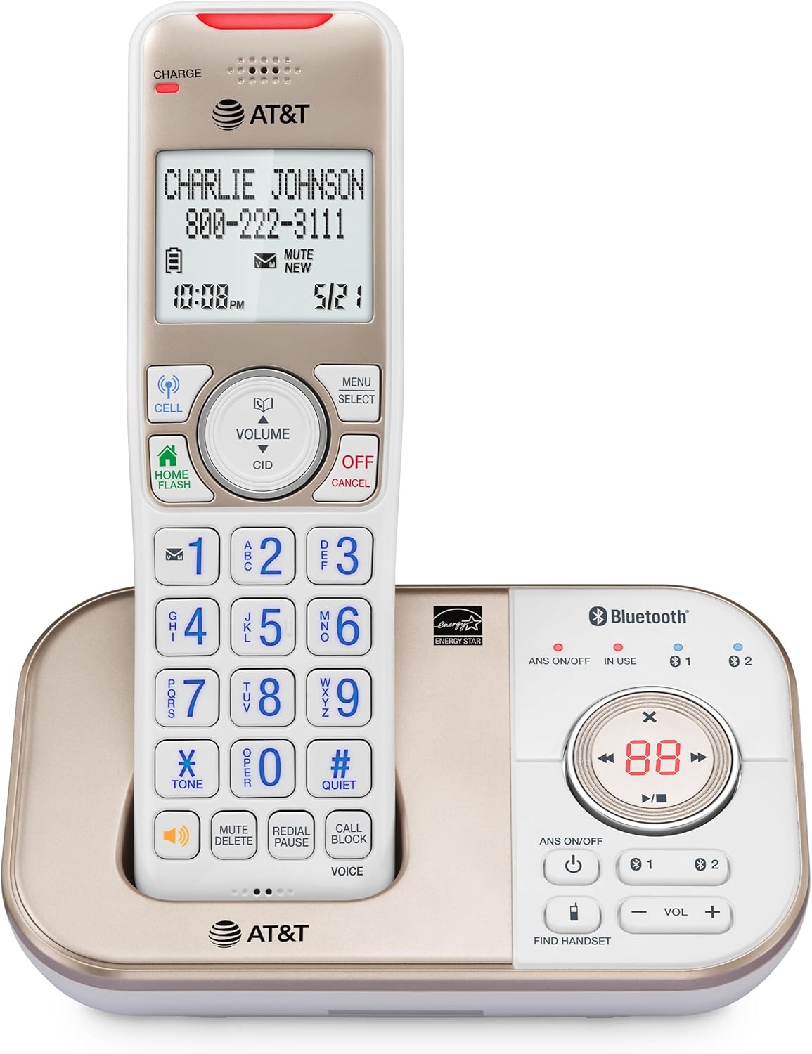AT&T 1-Handset DECT 6.0 Bluetooth Cordless Phone with Features