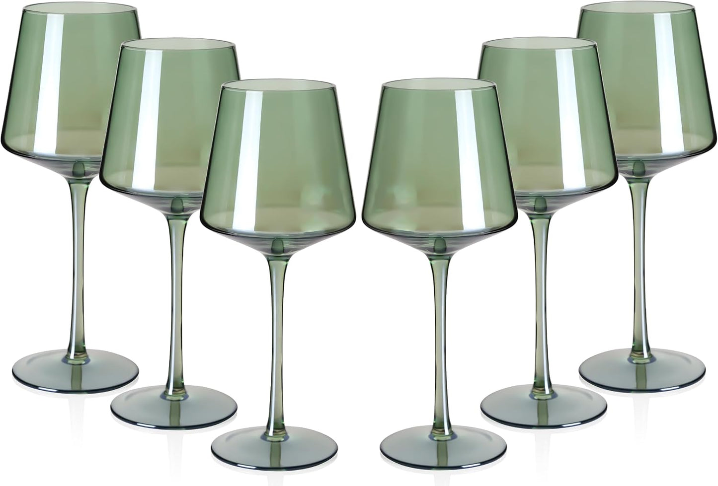 Green Wine Glasses Set of 6 - 18oz Colored Square Glasses