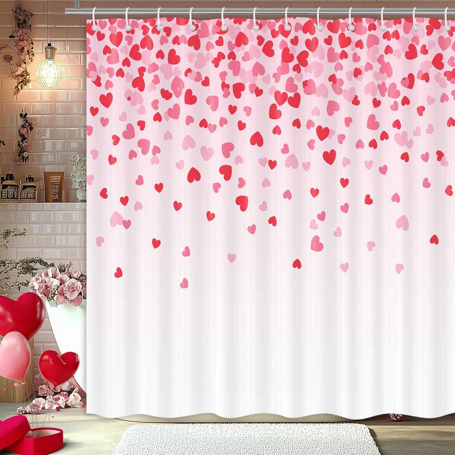 Romantic Red Heart Shower Curtain Set
