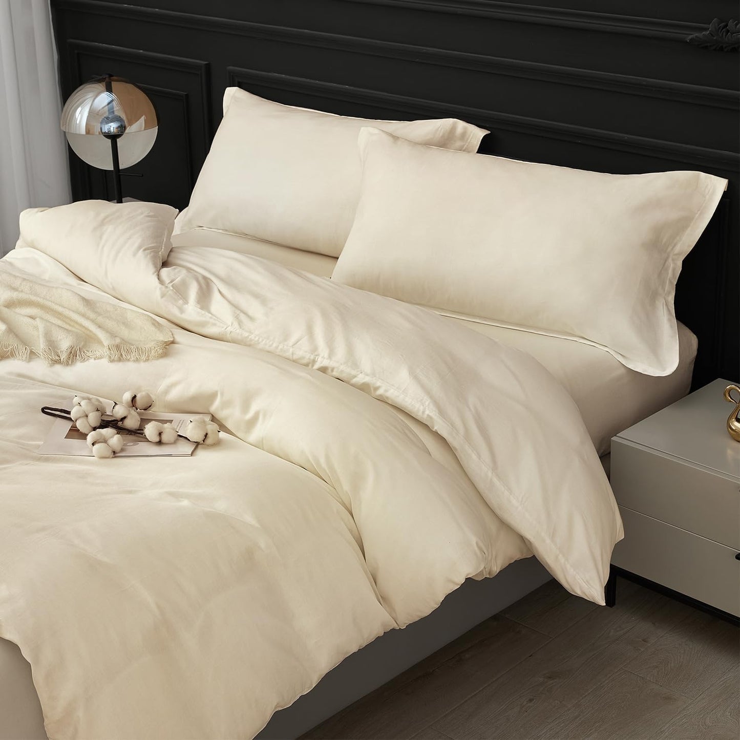 SAPHREAS 100% Washed Cotton Duvet Cover Set for Queen Size
