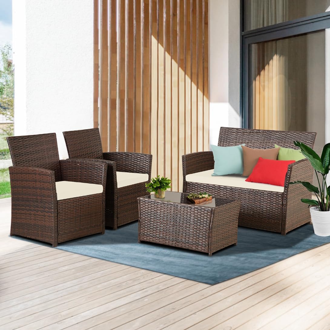 FHFO 4 Piece Outdoor Patio Furniture Set for Comfort and Style