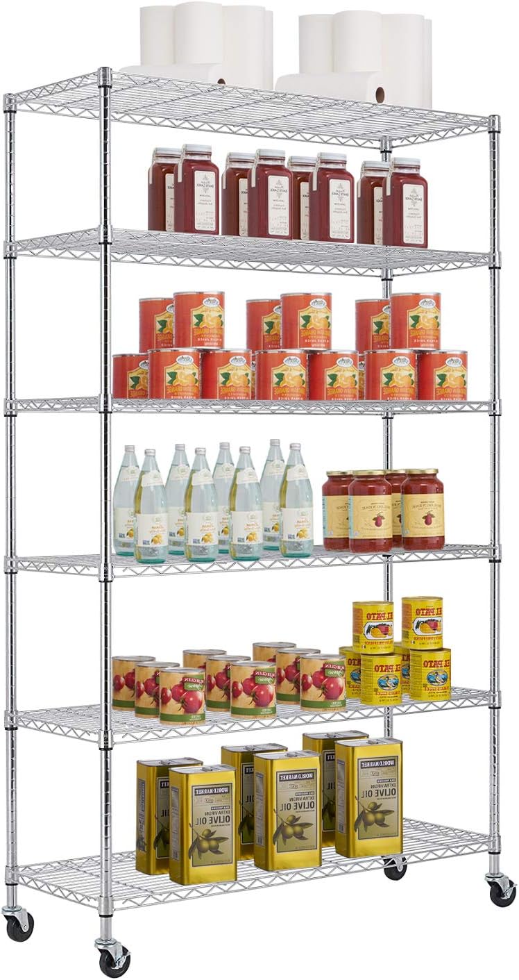 6-Tier Wire Storage Shelves with Wheels for Home & Garage