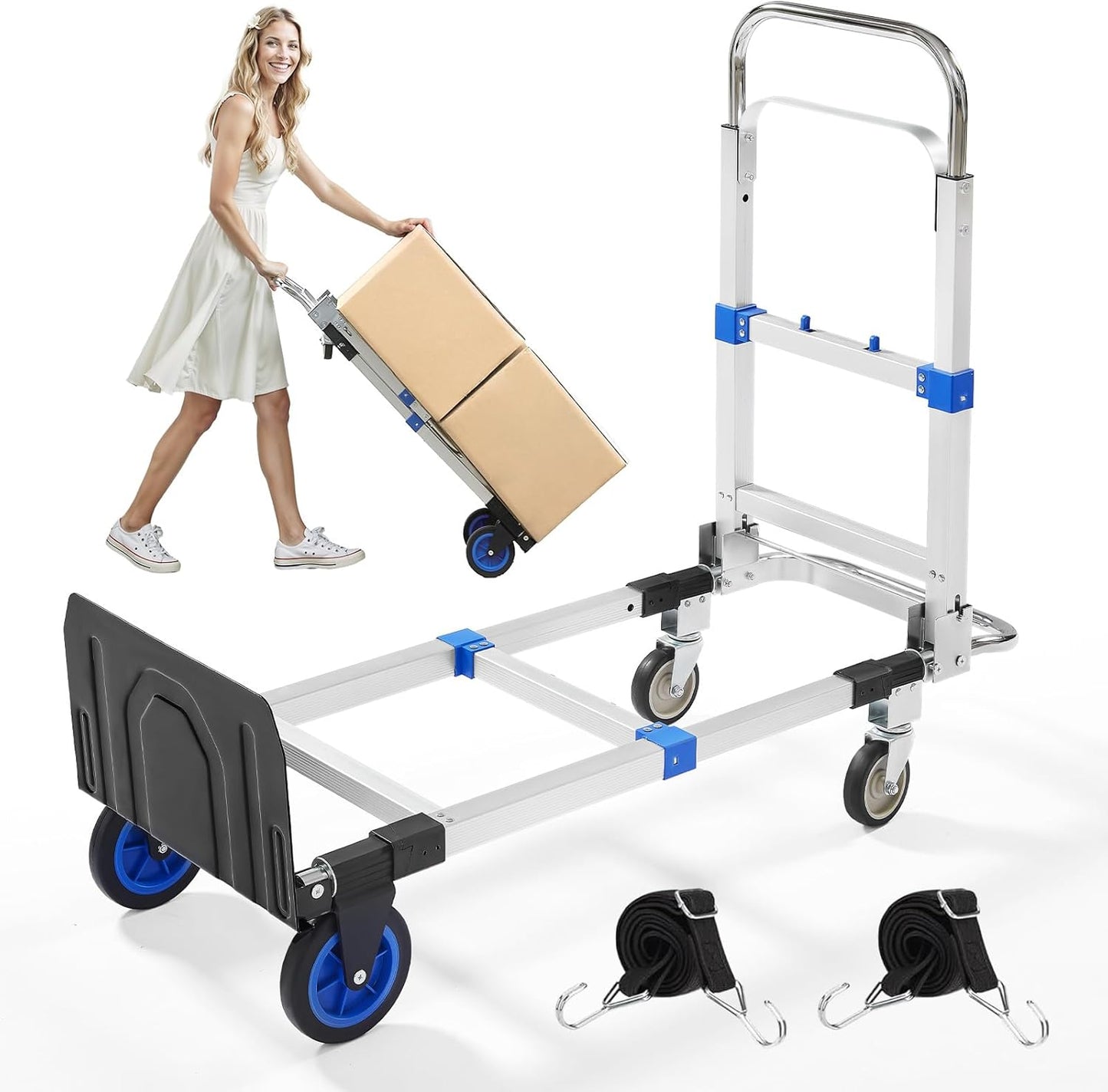 4 in 1 Aluminum Folding Hand Truck Dolly Cart for Heavy Loads
