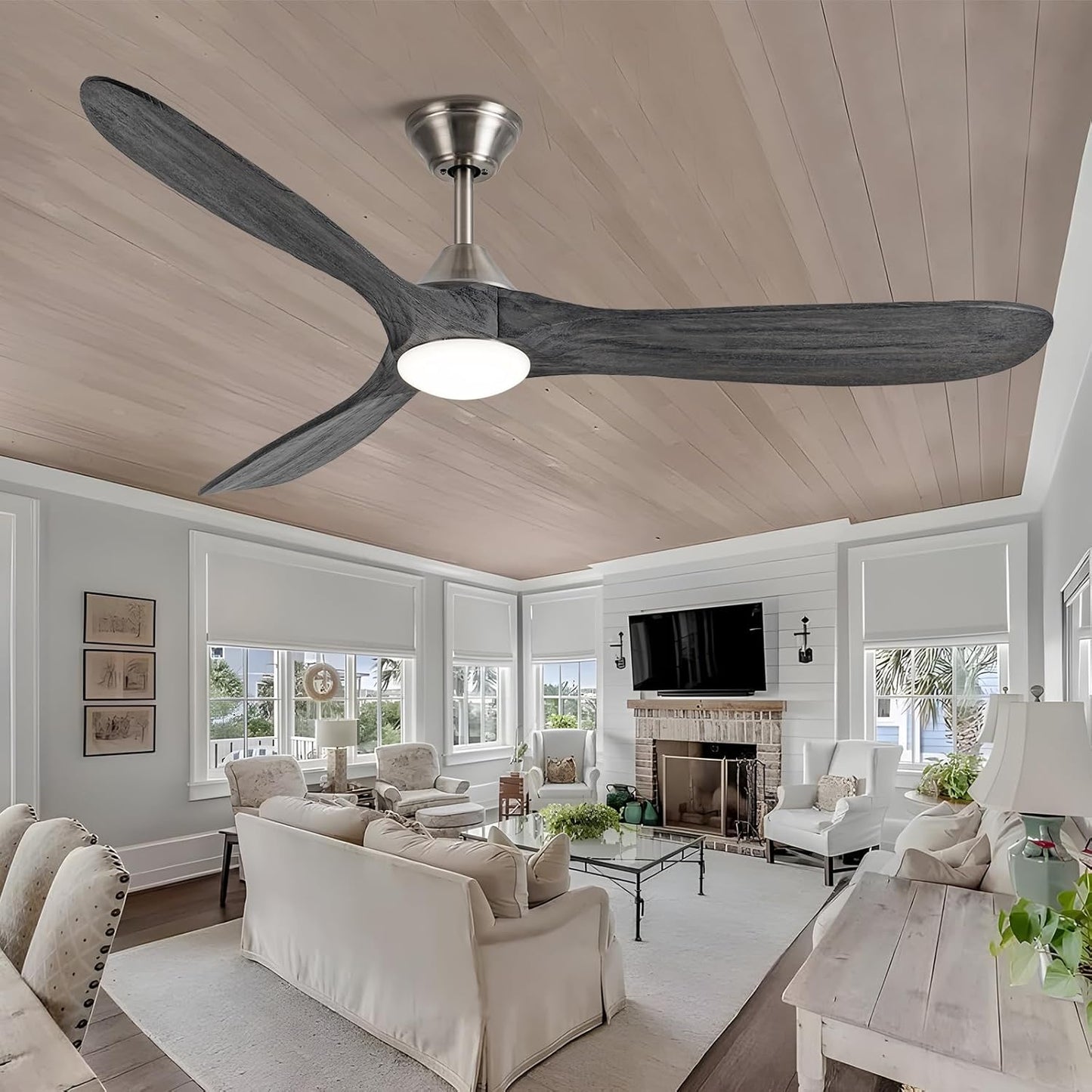 AUNLPB Outdoor Ceiling Fan with Light - Modern 60 inch Design