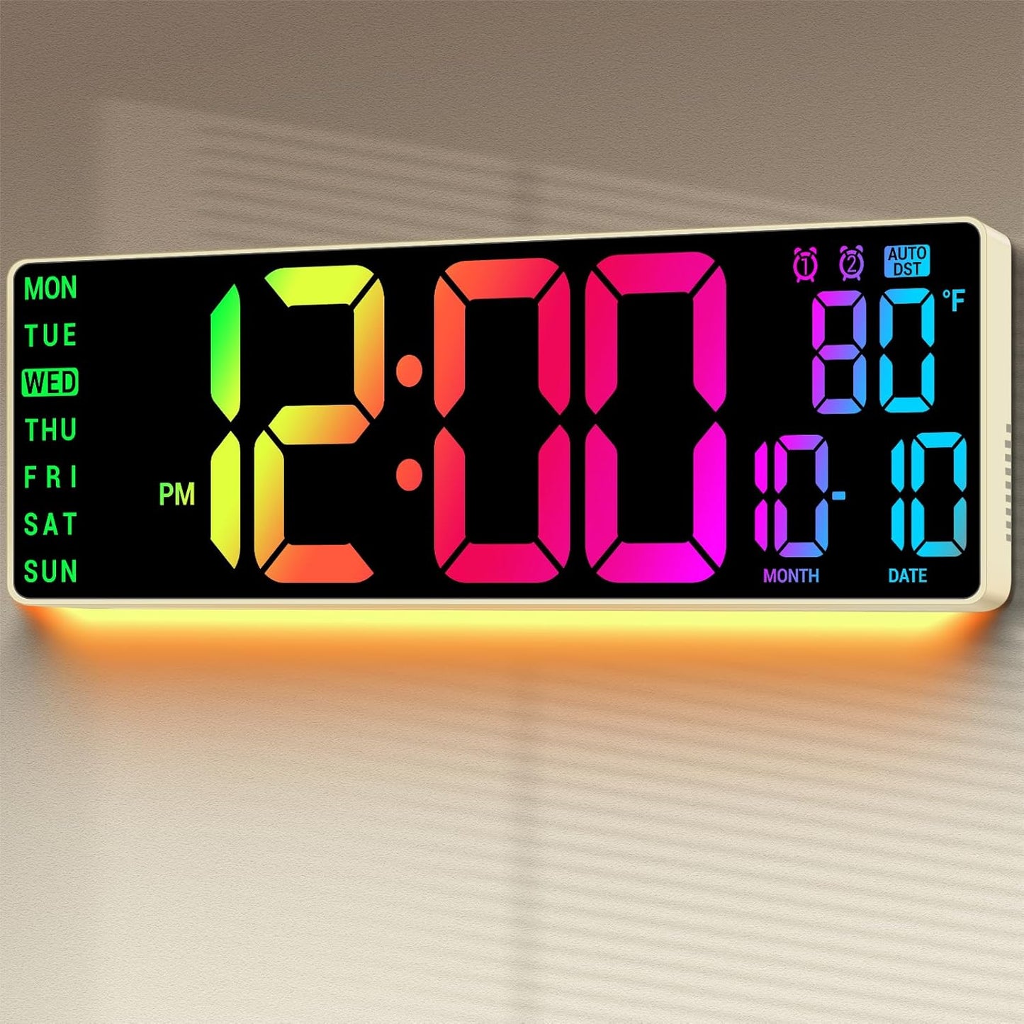 16.5in Large Digital Wall Clock with RGB Colors for Home Decor