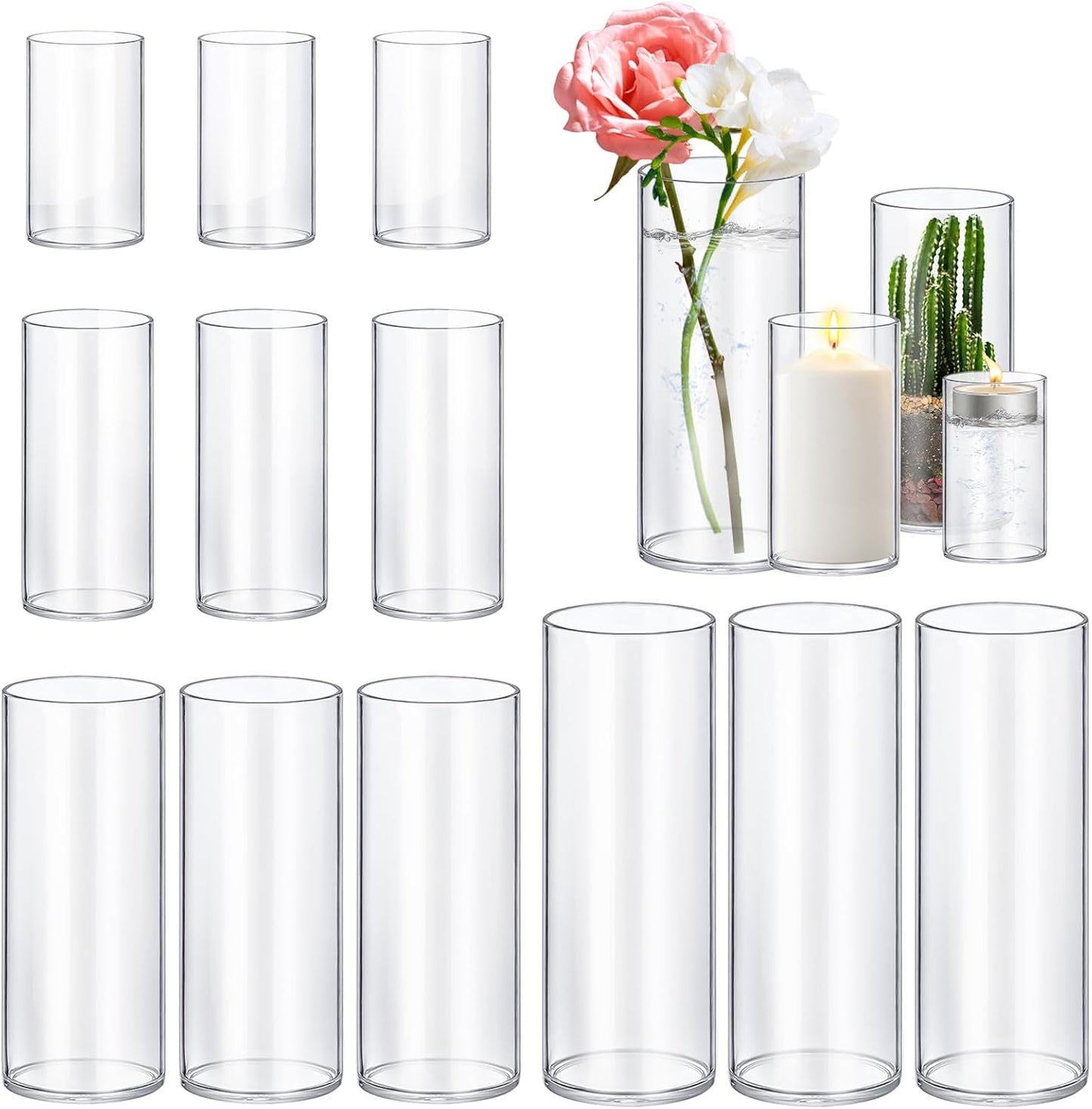 12 Pack Glass Cylinder Vases for Elegant Home and Wedding Decor