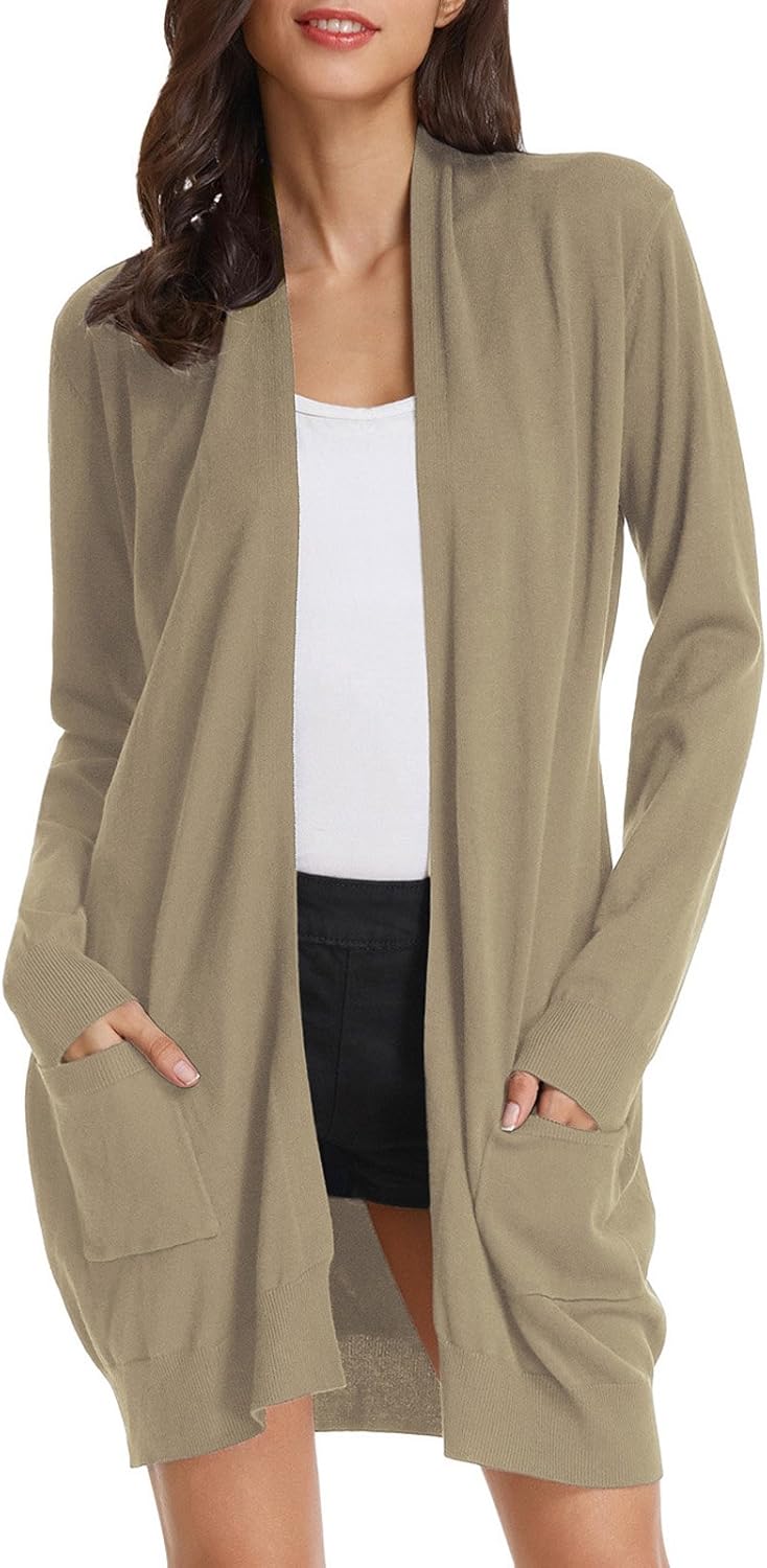 Essential Solid Open Front Long Knited Cardigan Sweater for Women