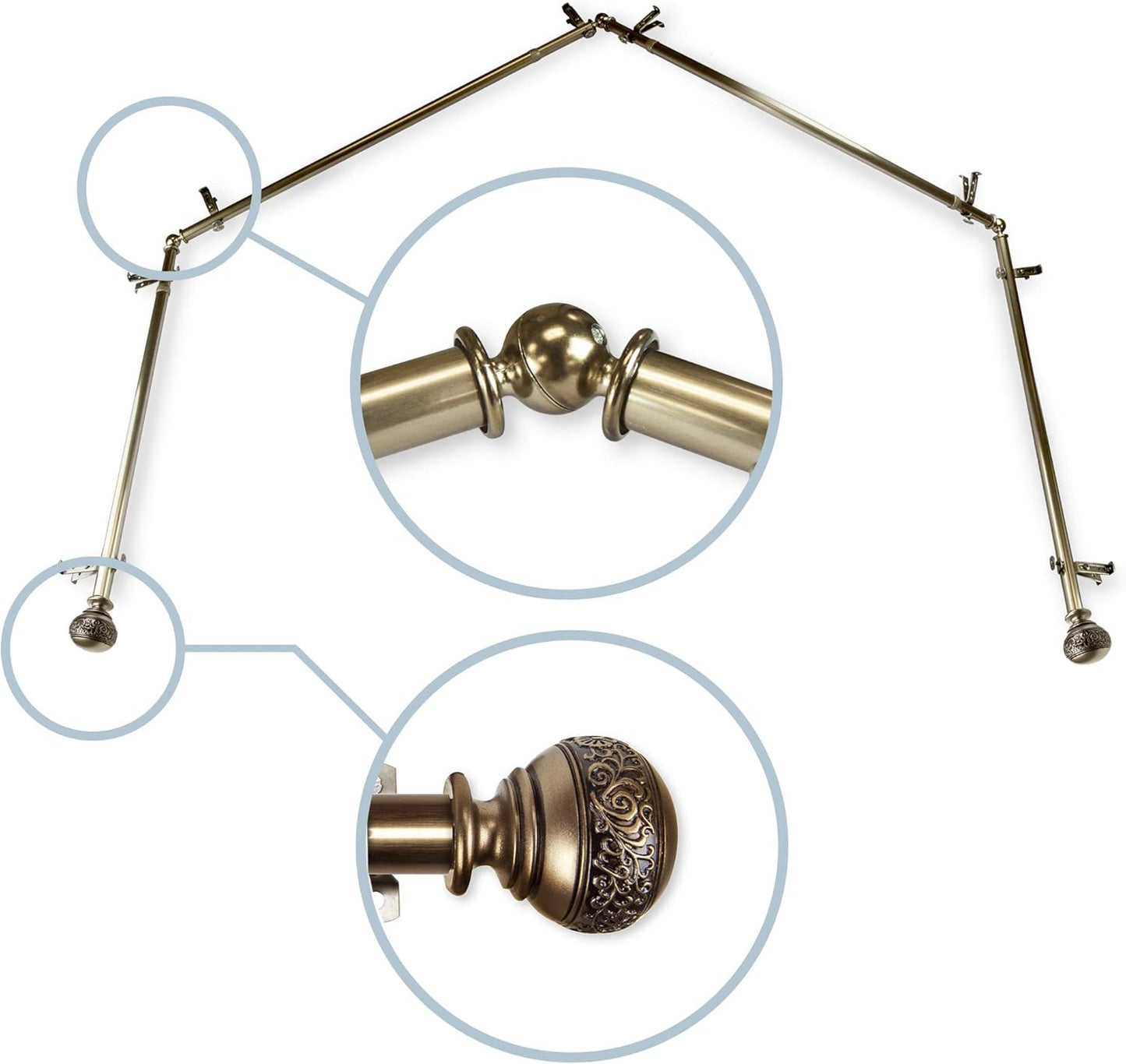 Bay Window Curtain Rod - Antique Brass Finish