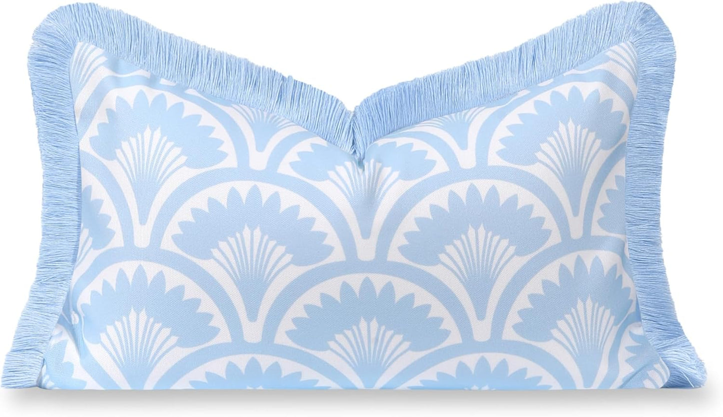 Coastal Grandmillennial Lumbar Pillow Cover for Indoor Outdoor Use
