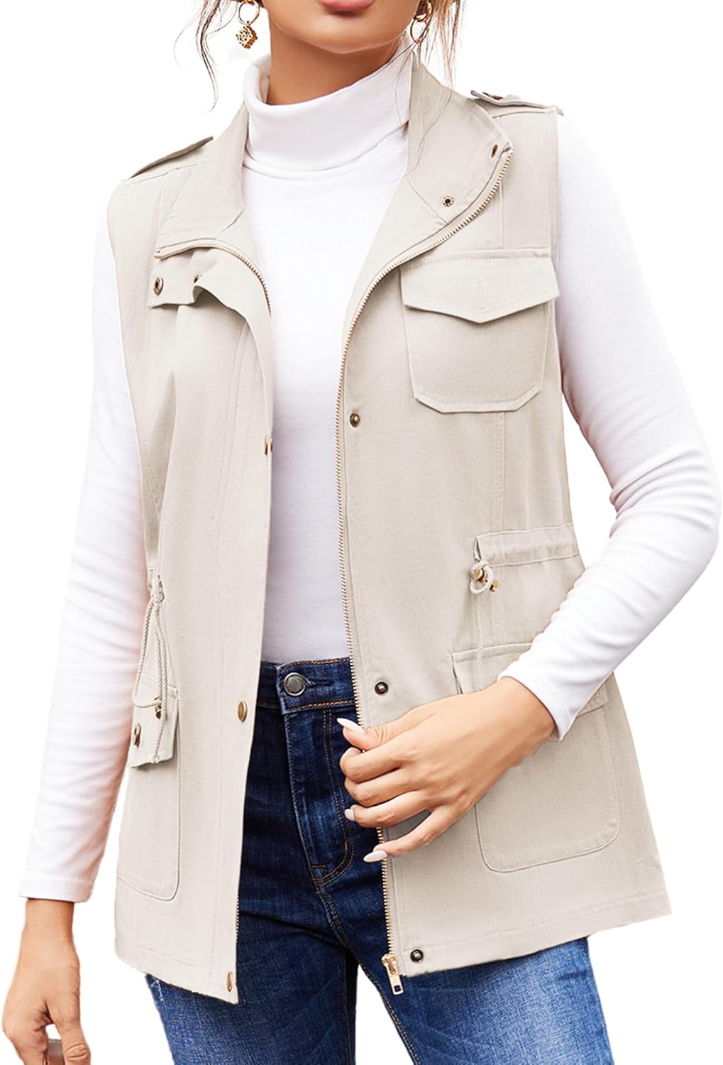 Beyove Womens Lightweight Sleeveless Military Anorak Cargo Vest