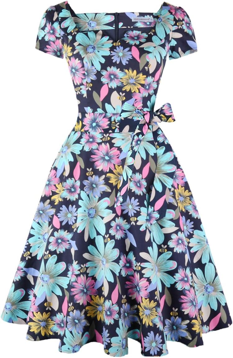 Girstunm Women's Classic Tea Dress with Pockets for Parties