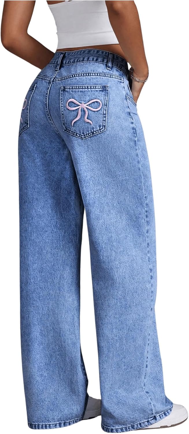 Floerns Women's Bowknot Embroidery Jeans for Stylish Comfort