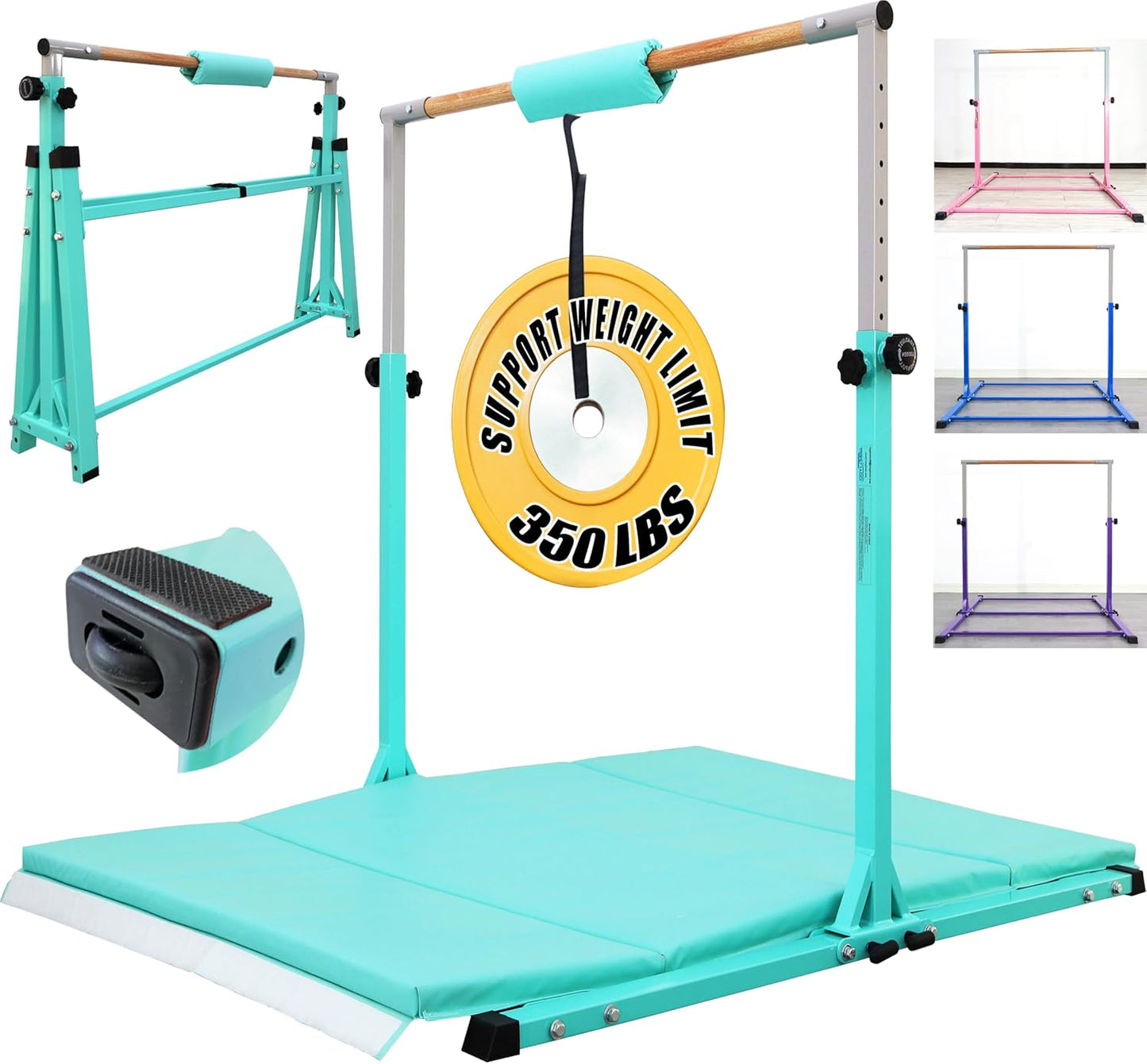 Foldable Gymnastic Bar for Kids & Teens - Adjustable Height 5FT/6FT