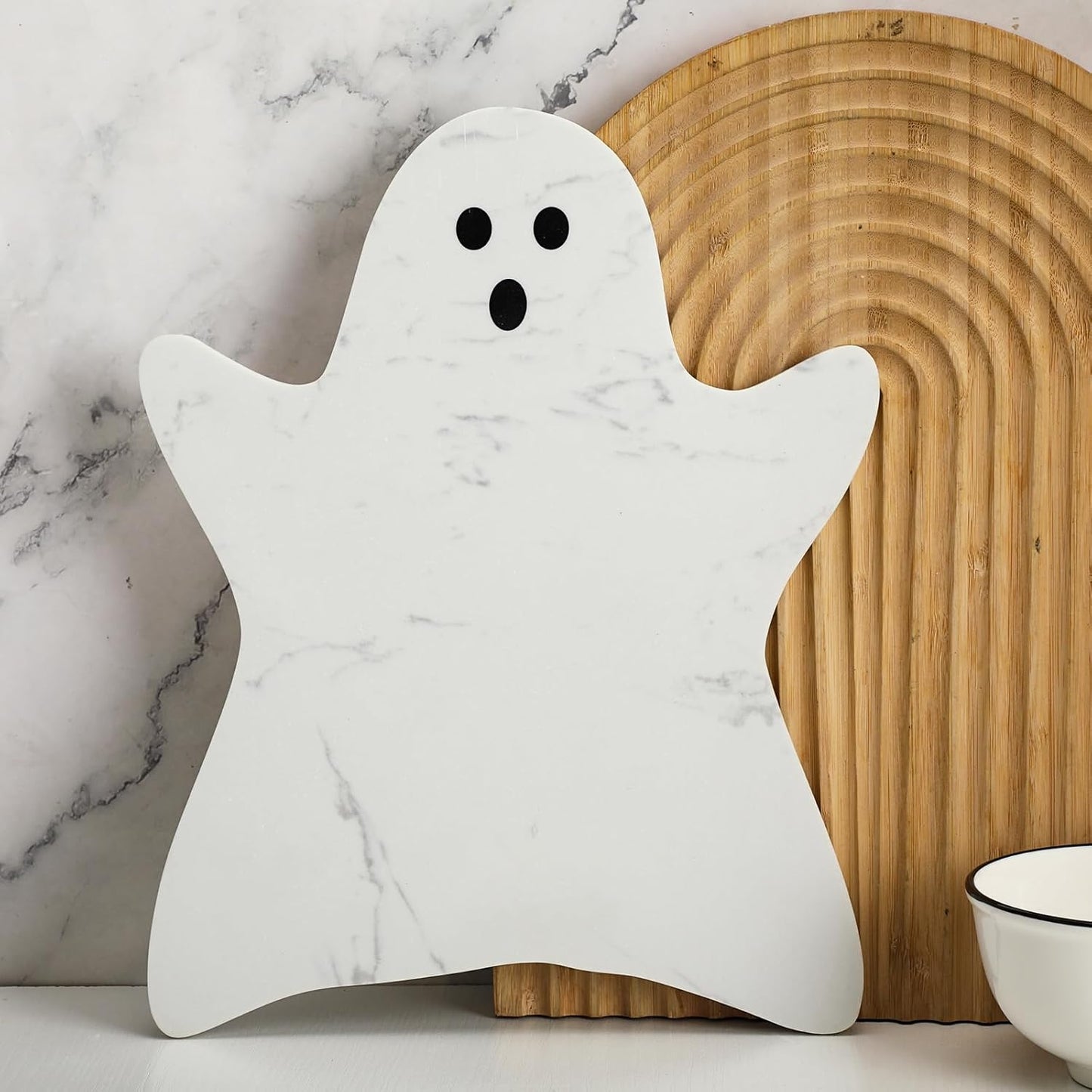 Ghost Marble Cheese Board for Halloween Charcuterie Serving