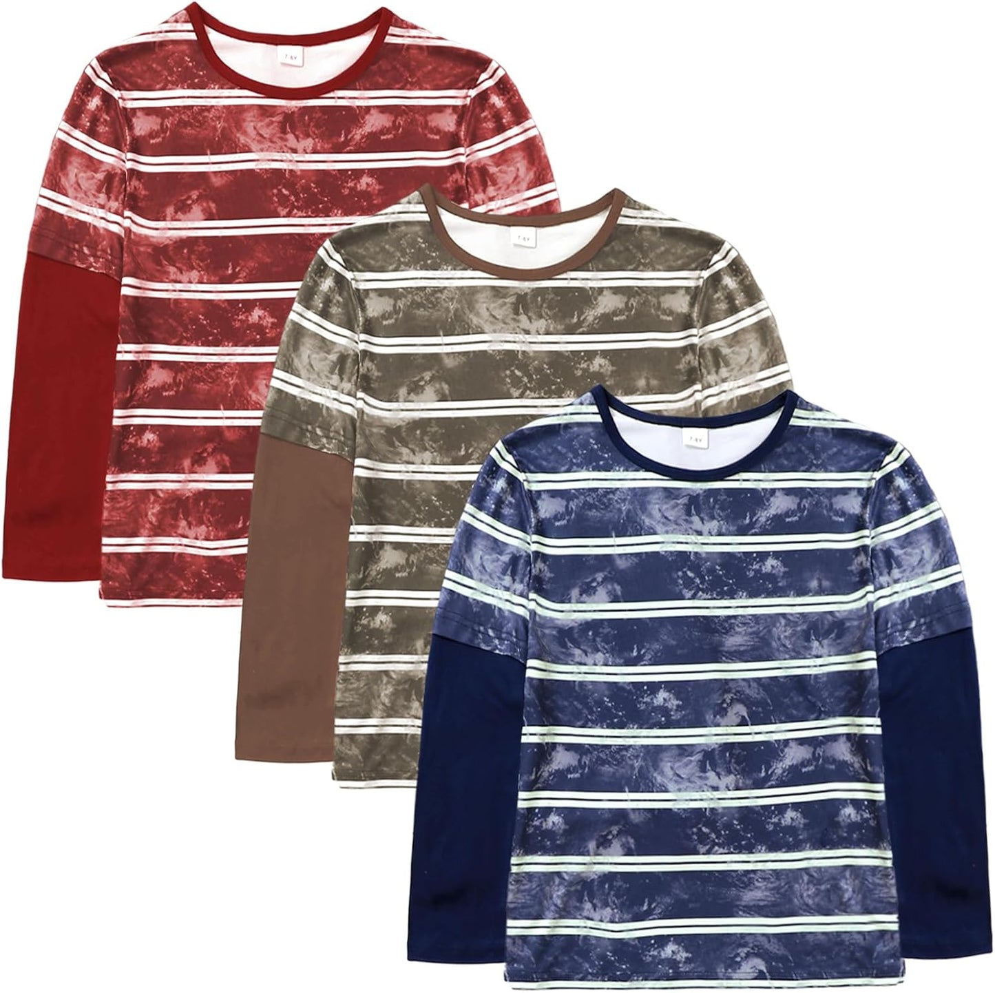 Boys Long Sleeve Athletic Shirts - 3 Pack Color Blocked Tees