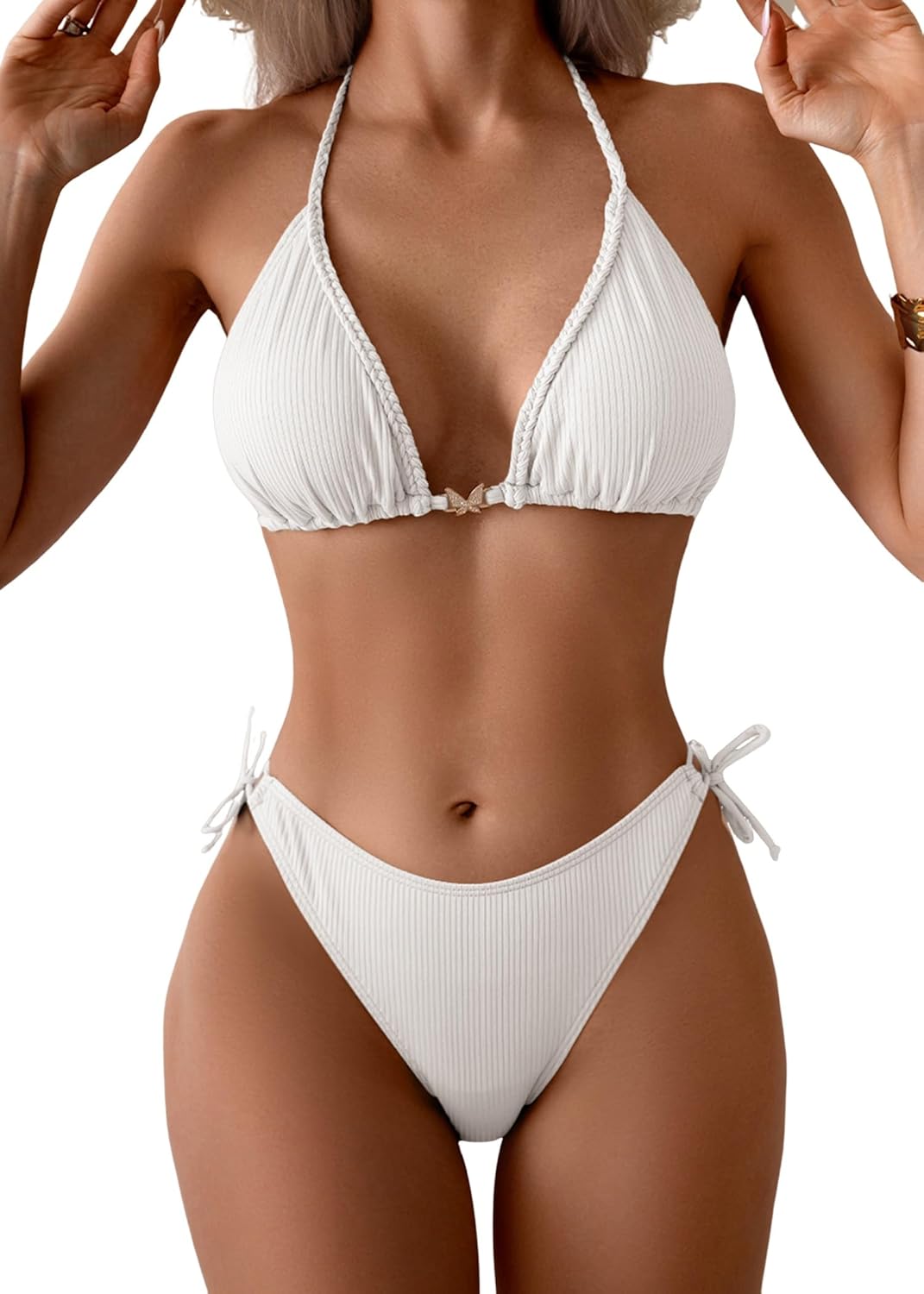 Eomenie Ribbed Bikini Sets for Women - Sexy Halter Swimwear