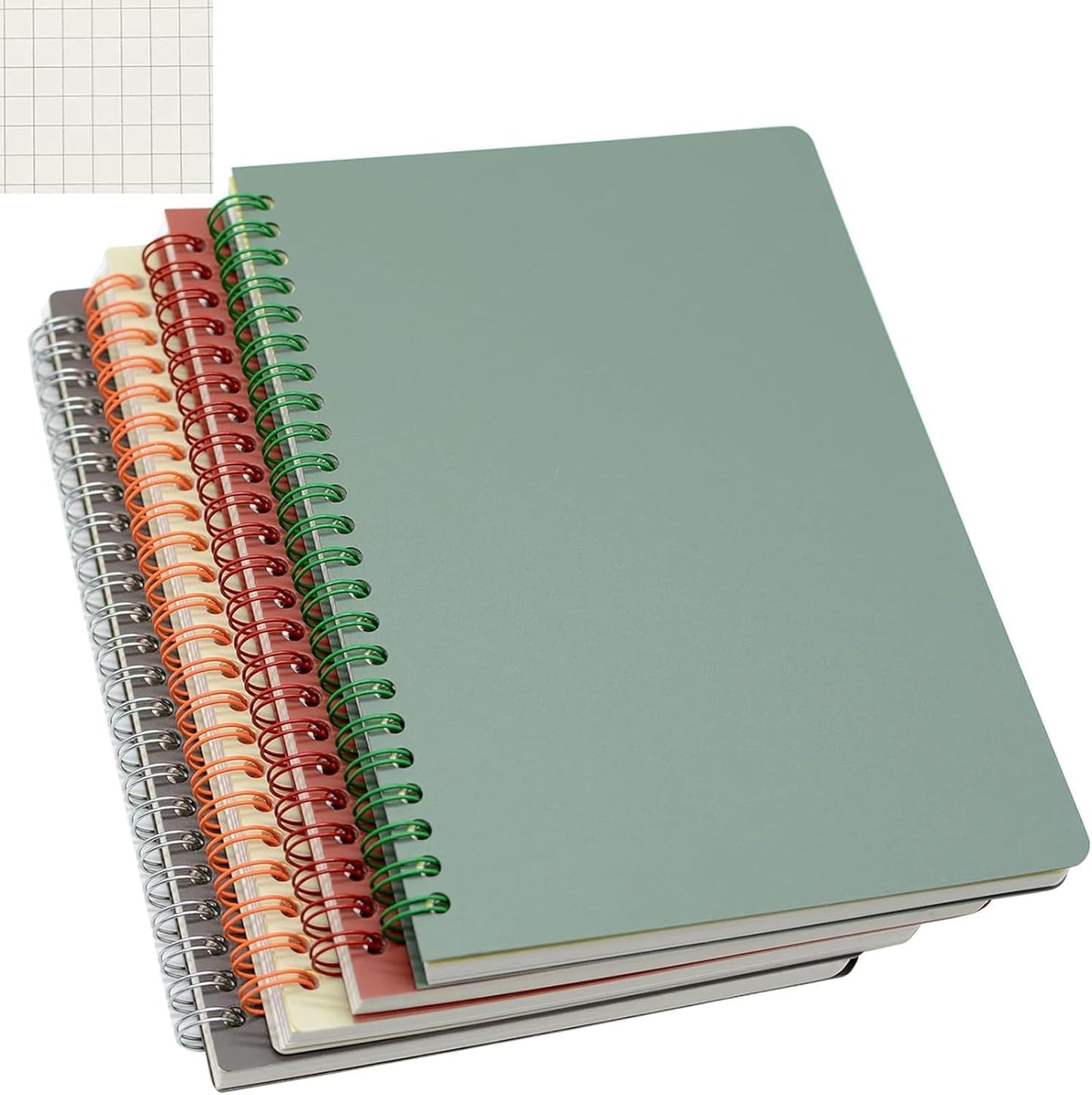 4-Pack A5 Grid Spiral Notebooks for Study & Notes