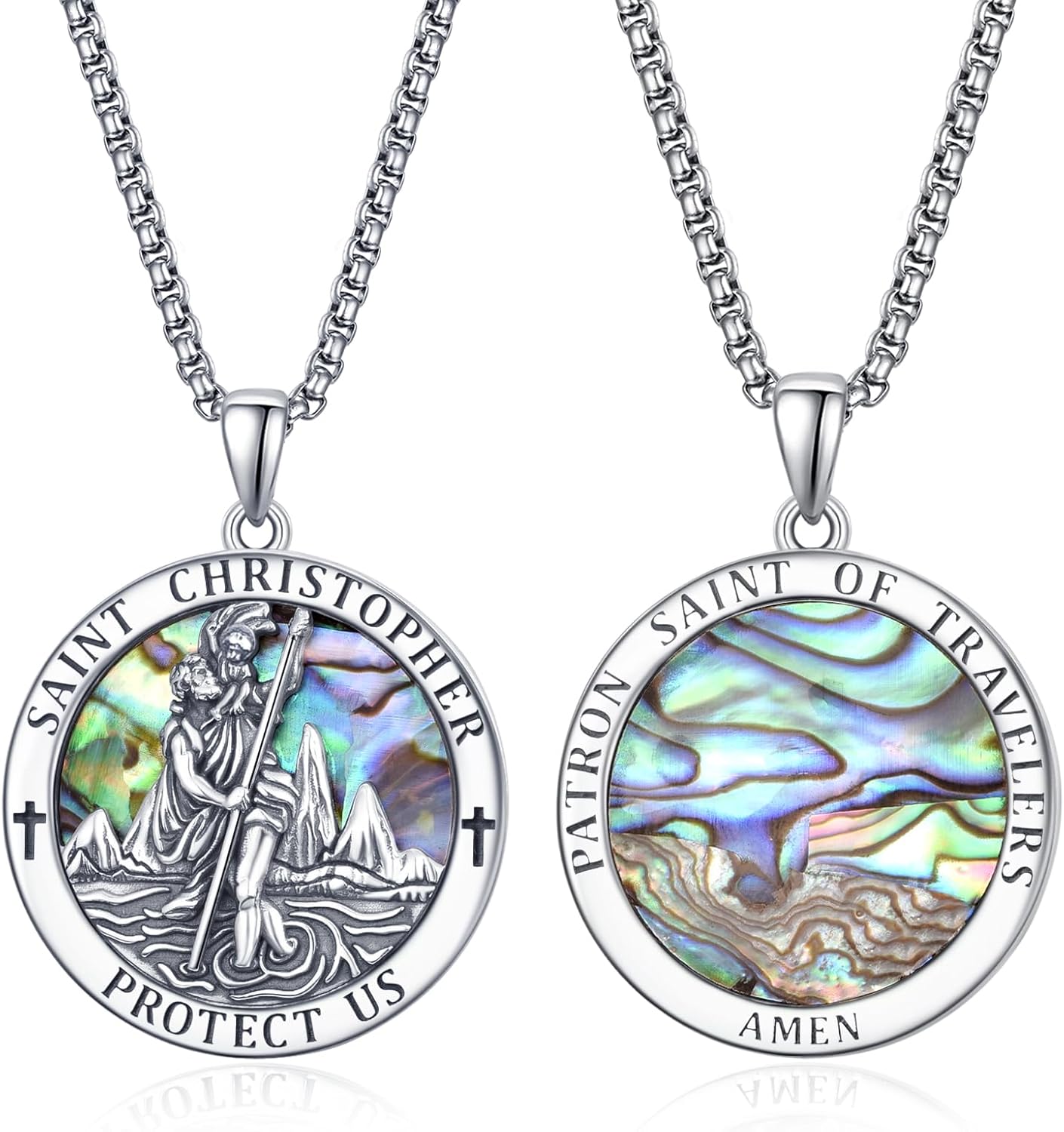 925 Sterling Silver Saint Christopher Medal Amulet Necklace