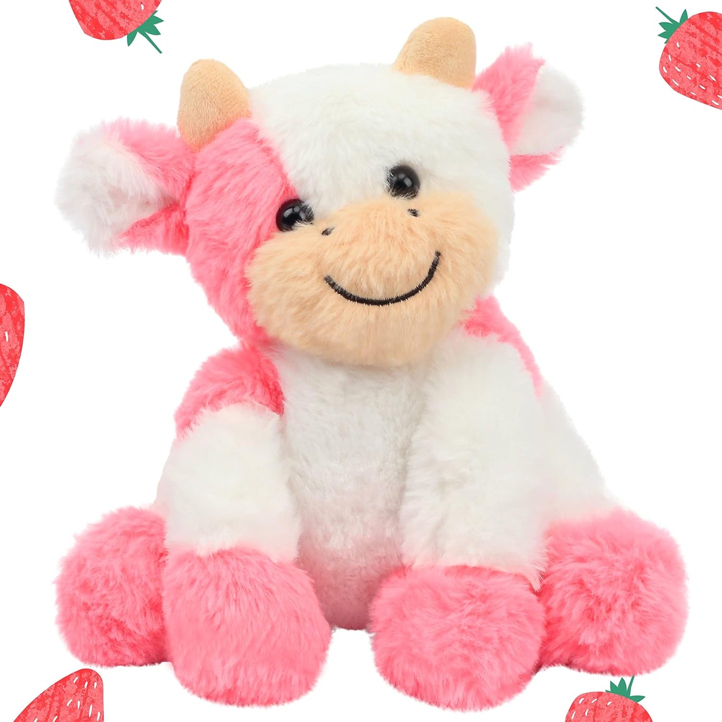 Hopearl Floppy Plush Cow Toy, Soft & Cute Gift for Kids, Strawberry Pink, 9''