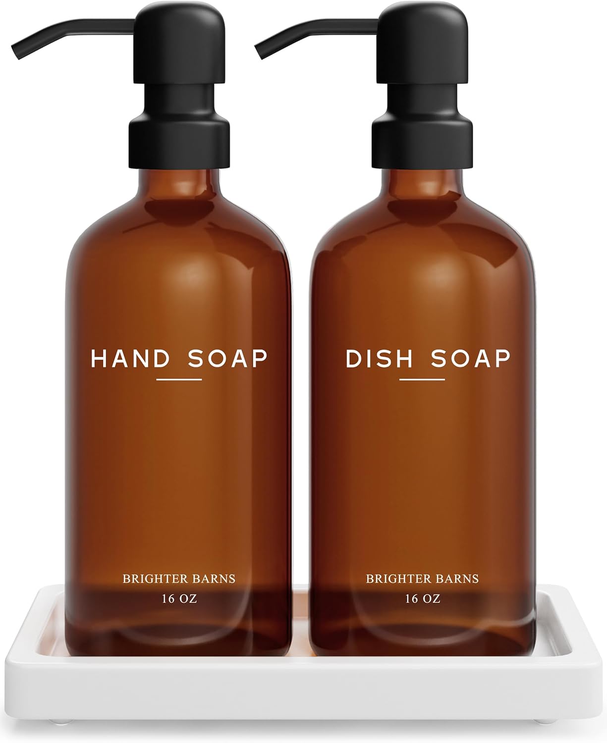 Amber Glass Soap Dispenser Set for Kitchen and Bathroom Decor