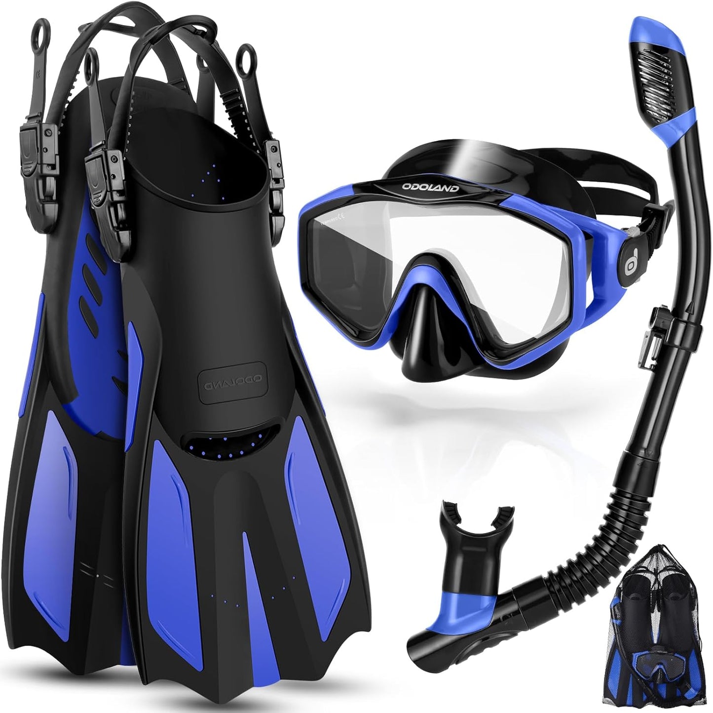 Odoland Snorkel Set for Adults with Dry Top Mask and Fins