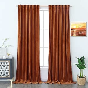 Timeper Small Window Velvet Curtains - Burnt Orange Soft Drapes