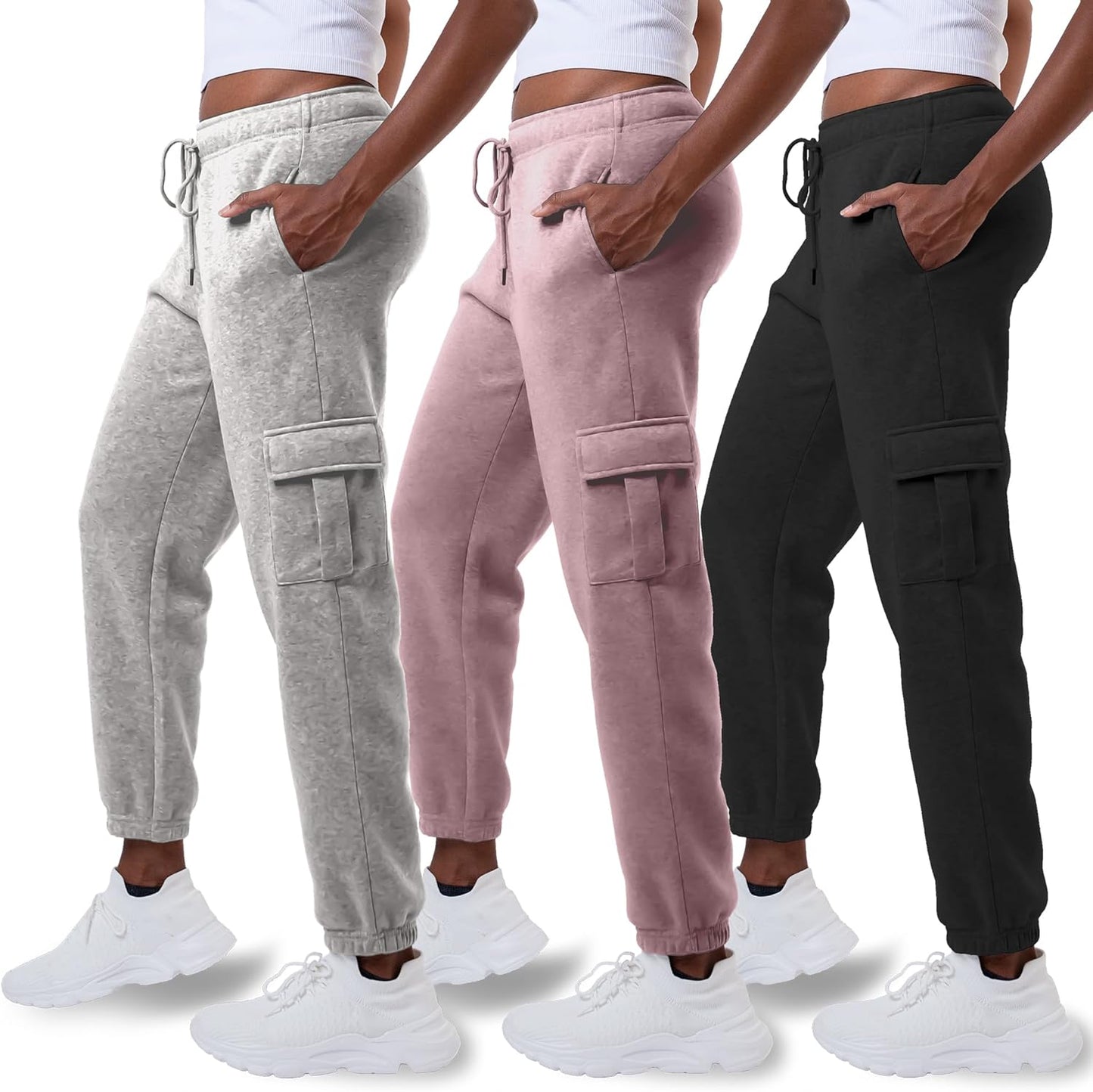 3 Pack Sweatpants Women - Fleece Joggers with Pockets