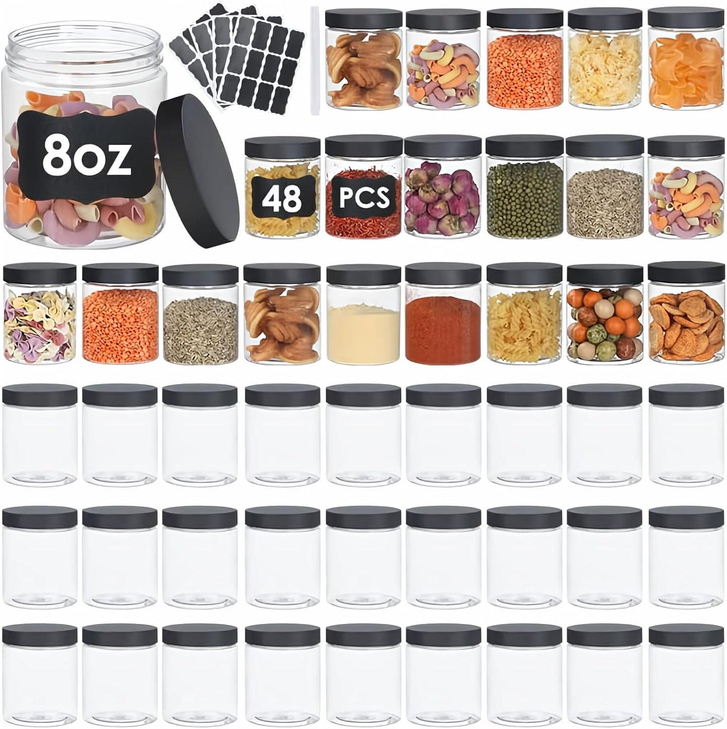 48pcs 8 oz Plastic Containers with Lids for Food Storage