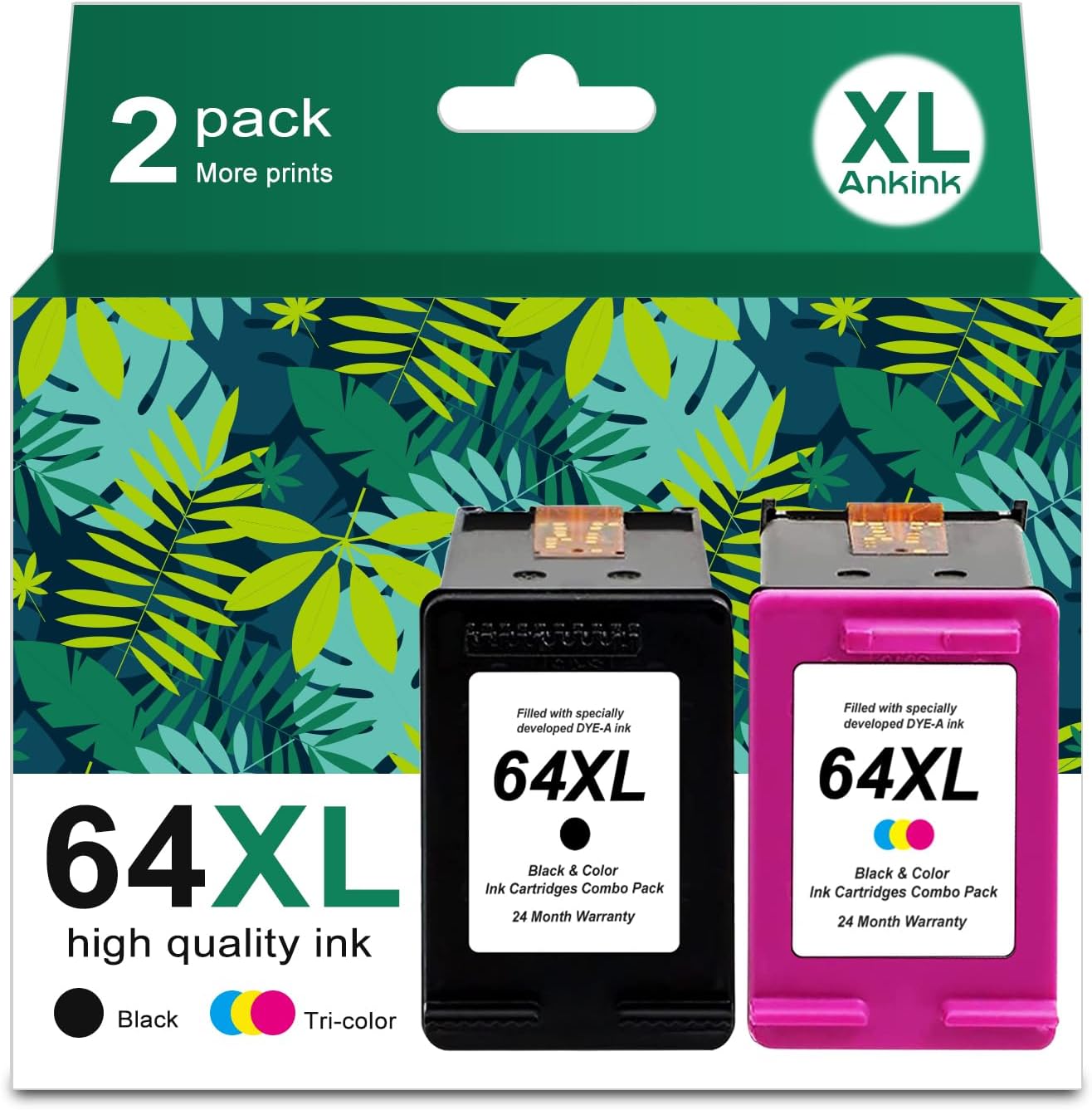 64XL Ink Cartridges Replacement for HP Printers - 2-Pack