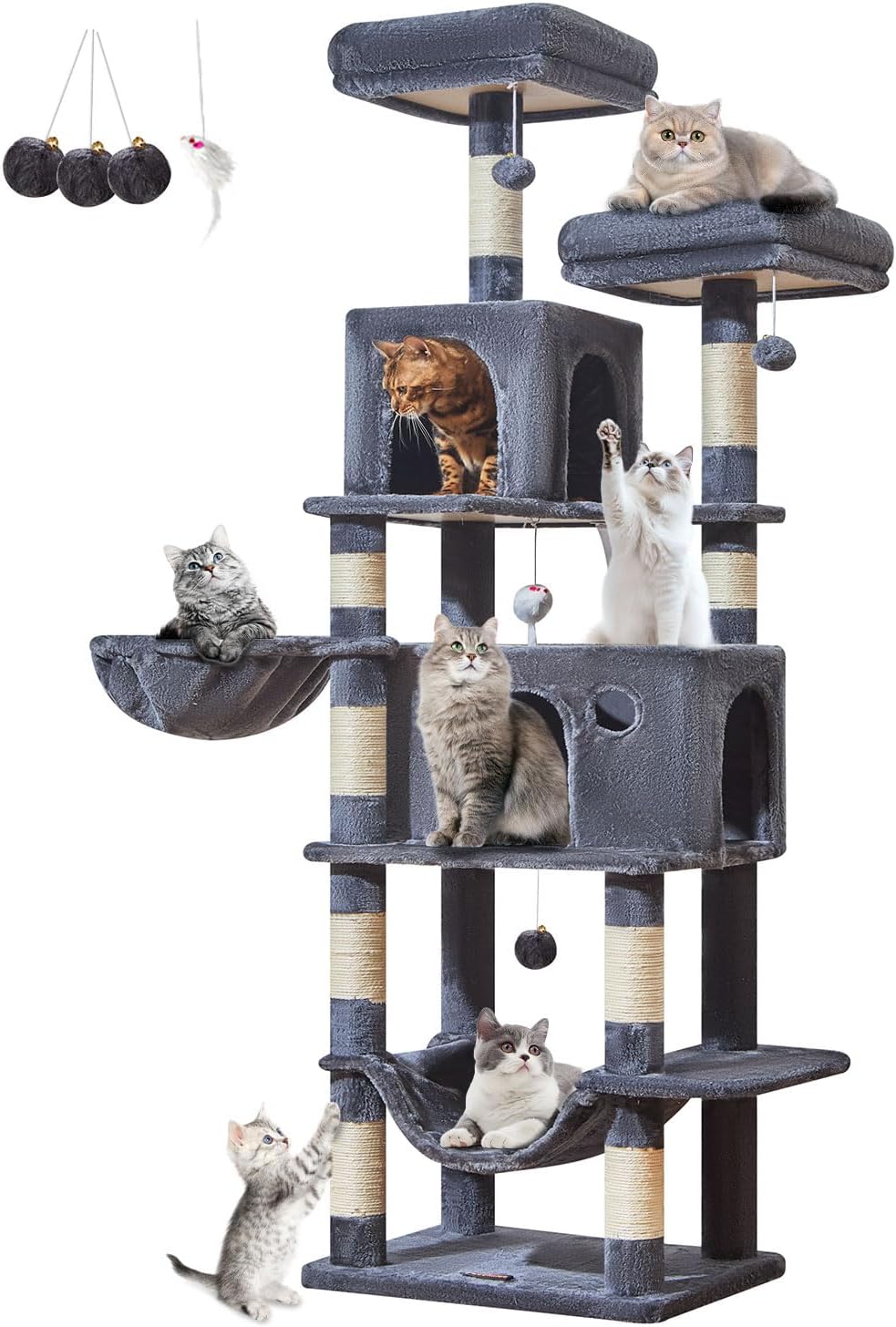 Taoqimiao 73-Inch Large Cat Tree Tower with 9 Scratching Posts