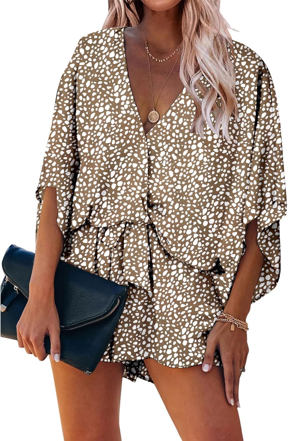 Floral Print Womens Jumpsuit Shorts with Pockets for Summer