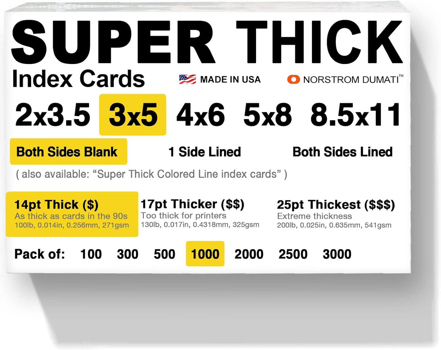 1,000 SUPER THICK Index Cards - 3x5 Blank Un-Ruled Quality