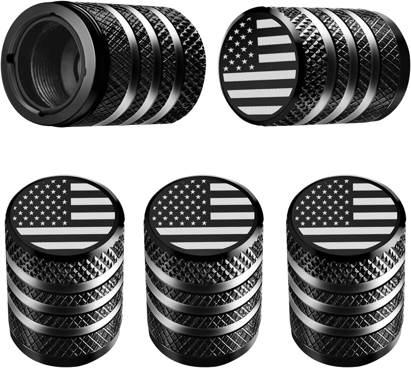 DECURCAR 5 Pack Metal Air Cap - Leak-Proof & Corrosion Resistant American Flag Design