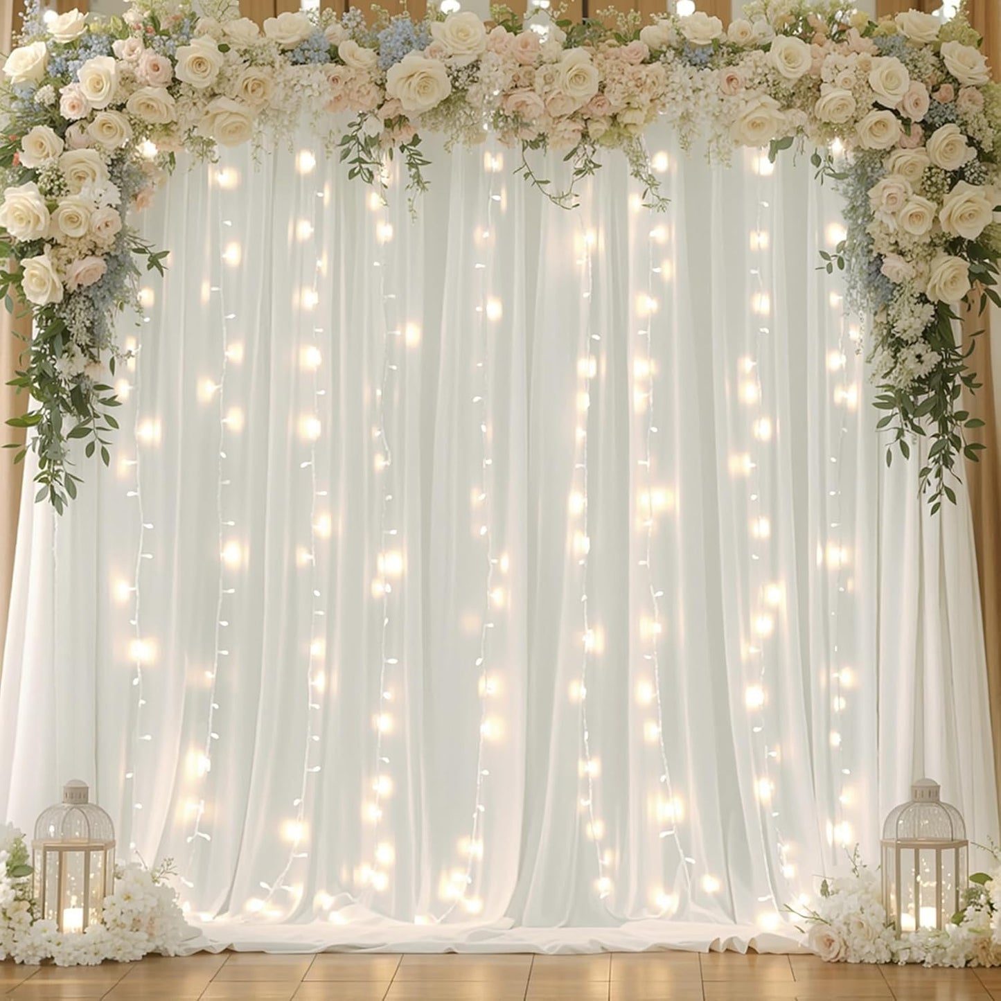 Shillance Cream White Chiffon Backdrop with Lights - Perfect for Stunning Event Photos!