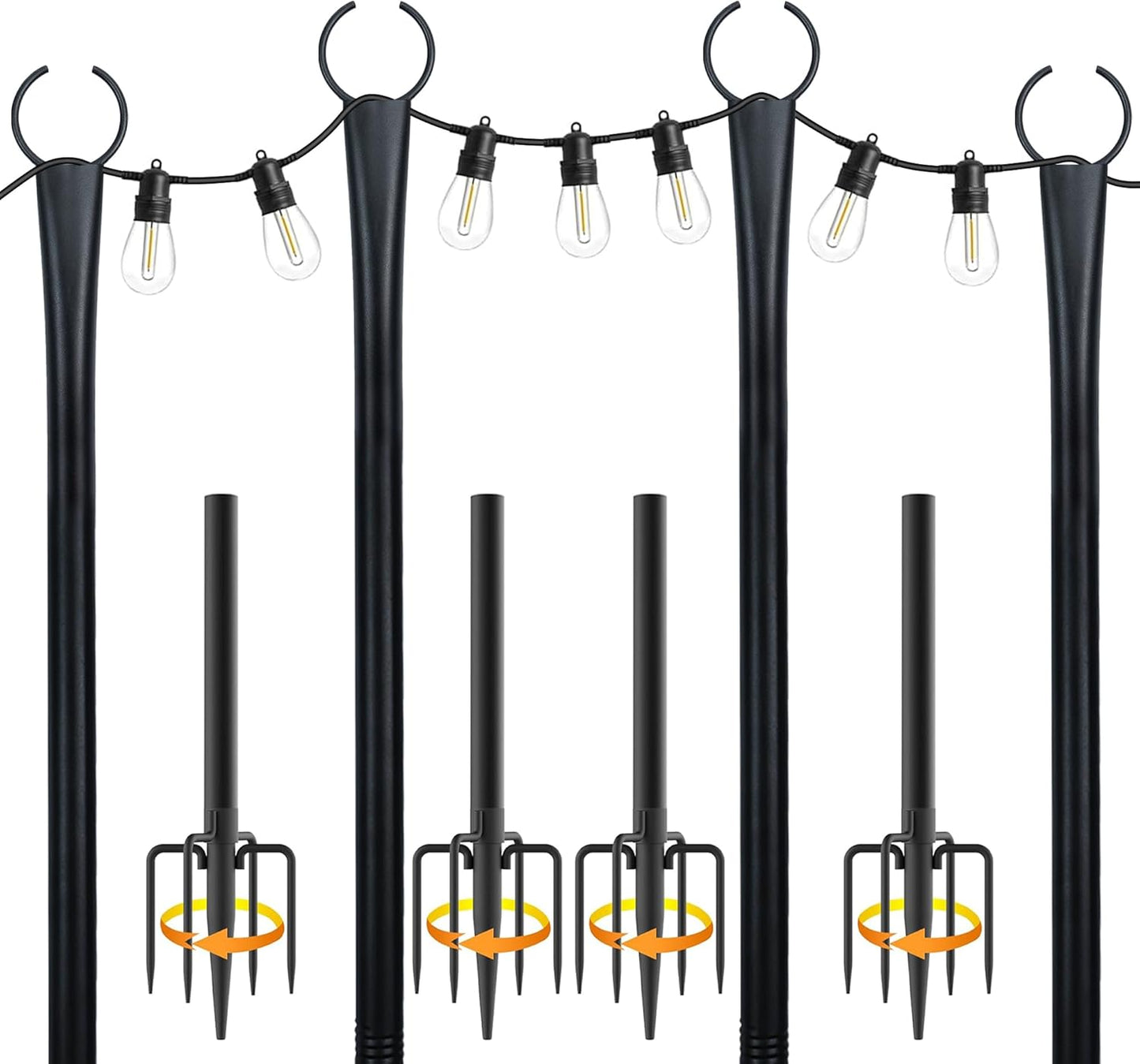 10 Ft String Light Poles for Outside - Heavy-Duty Metal Set