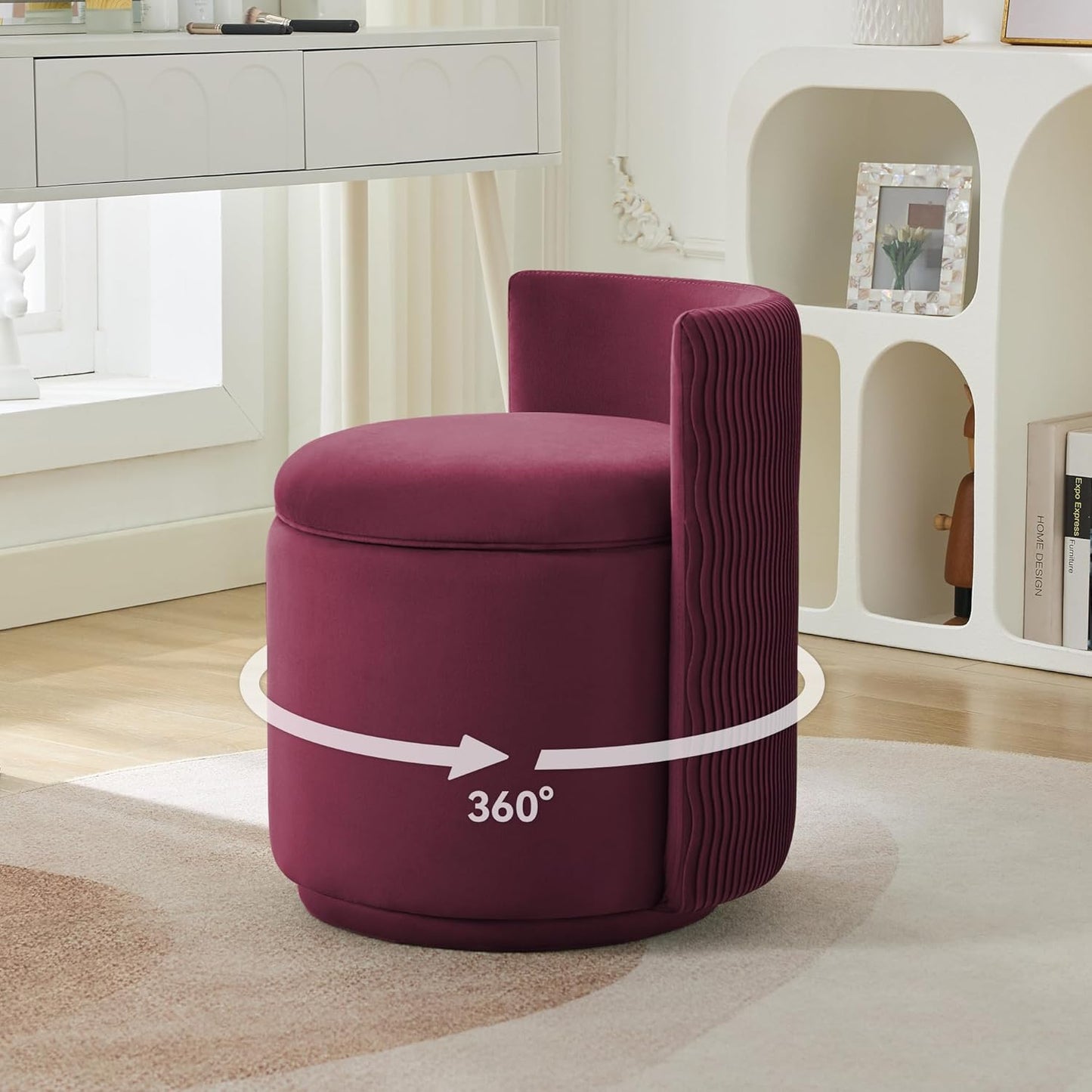 Velvet Vanity Chair with Storage for Makeup and Bedroom Use