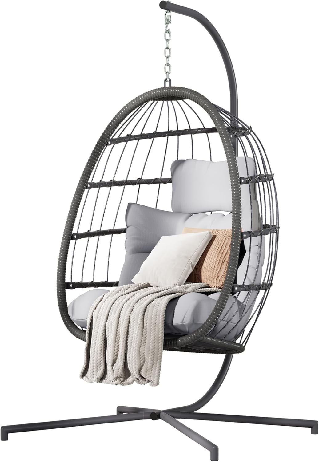 Comfortable Grey Wicker Swing Chair