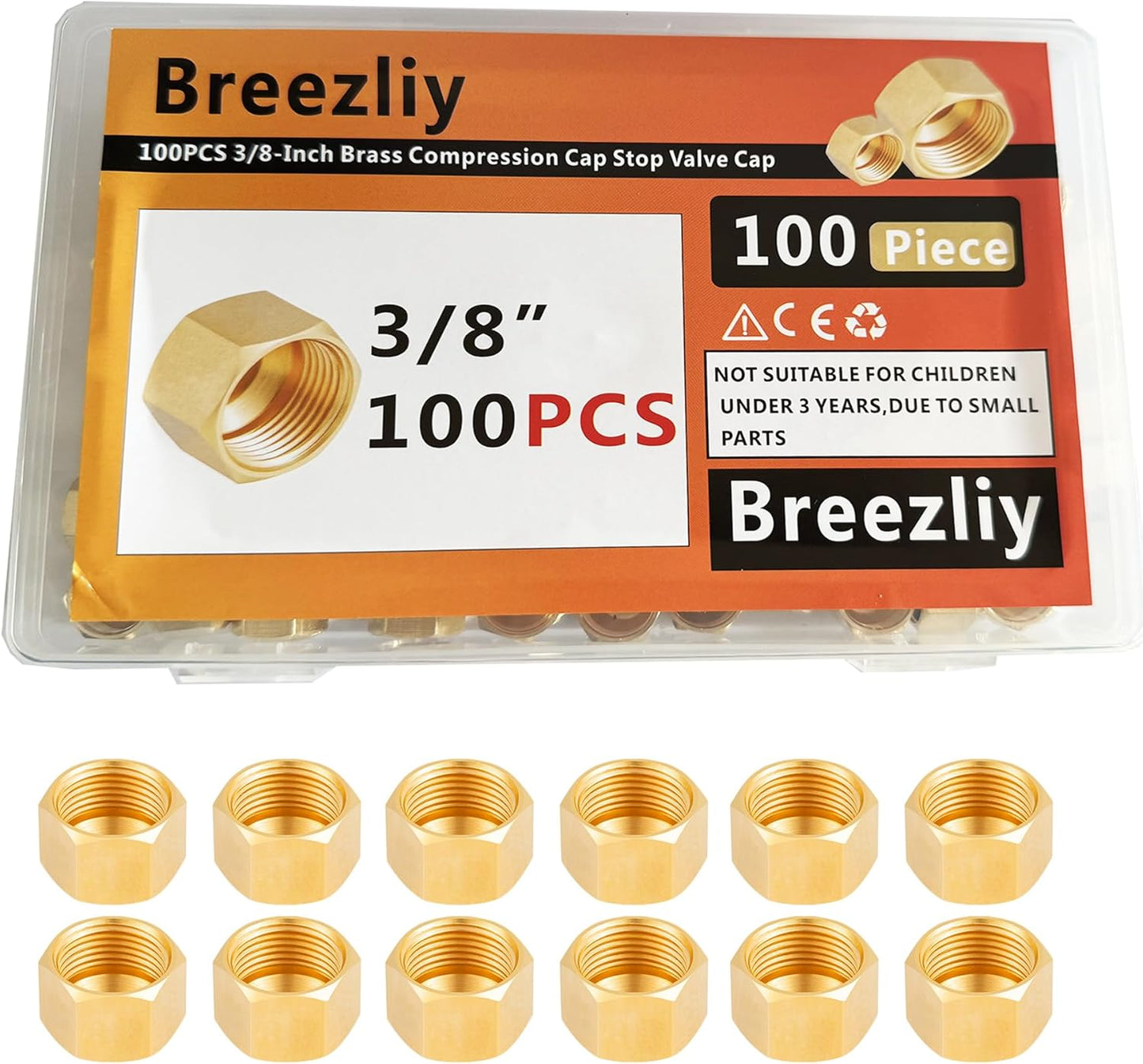 100PCS 3/8-Inch Brass Compression Stop Valve Caps for Versatile Use